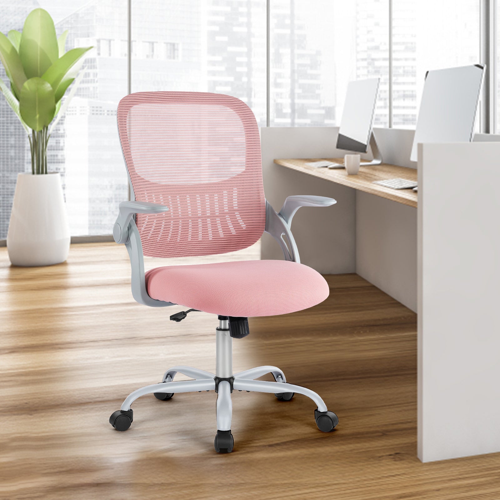 Office Desk Chair with Adjustable and Flip-up Armrest, Ergonomic Mesh Computer Chair with Lumbar Support