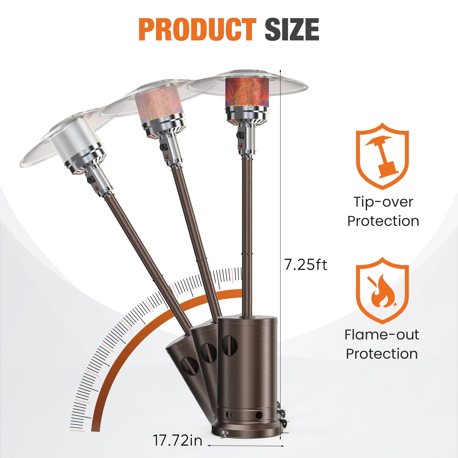 Propane Heater 48,000 BTU with Wheels, Double Heating Grid, Ideal for Deck Porch Garden Commercial Residential, Height 87 inches