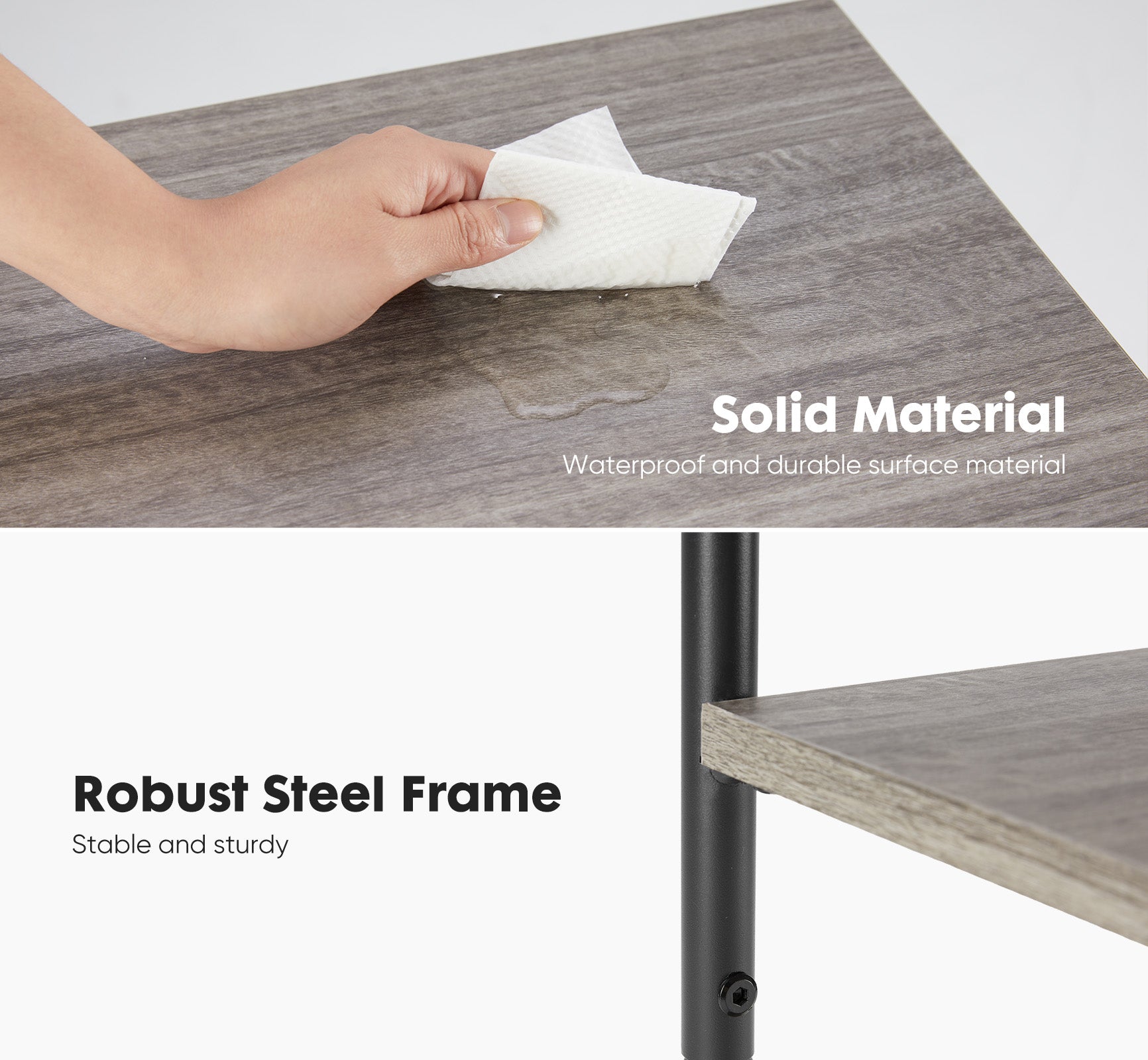 edx 3-Tier End Table, Nightstand, Storage Shelf for Living Room, Bedroom, Grey