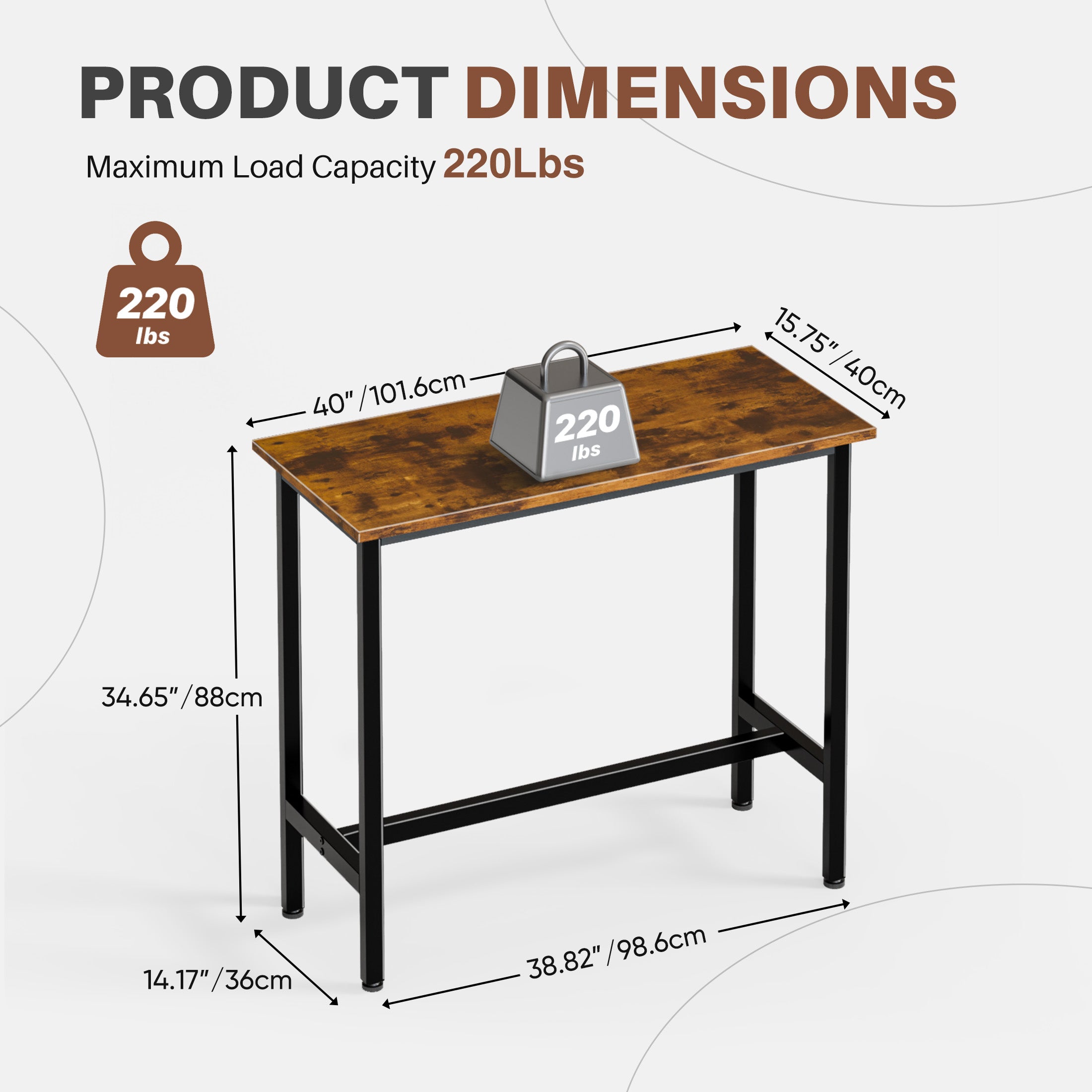 EDX Bar Table, Bar Height Pub Table, Counter Height Bar Table, Rectangular High Top Coffee&Dining Table,for household