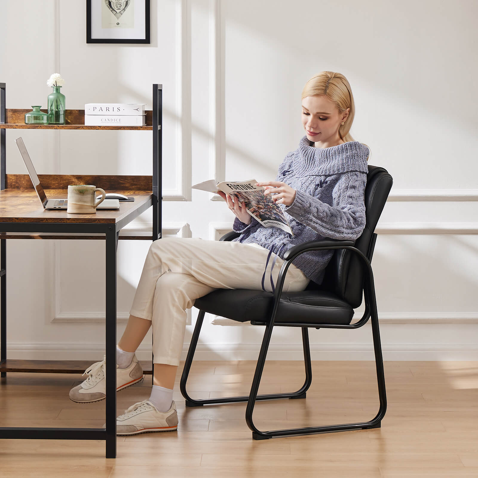 Waiting Room Chairs-Big and Tall PU Leather Without Wheels,for Reception Area Conference Room Lobby Home Computer Desk Bedroom Elderly