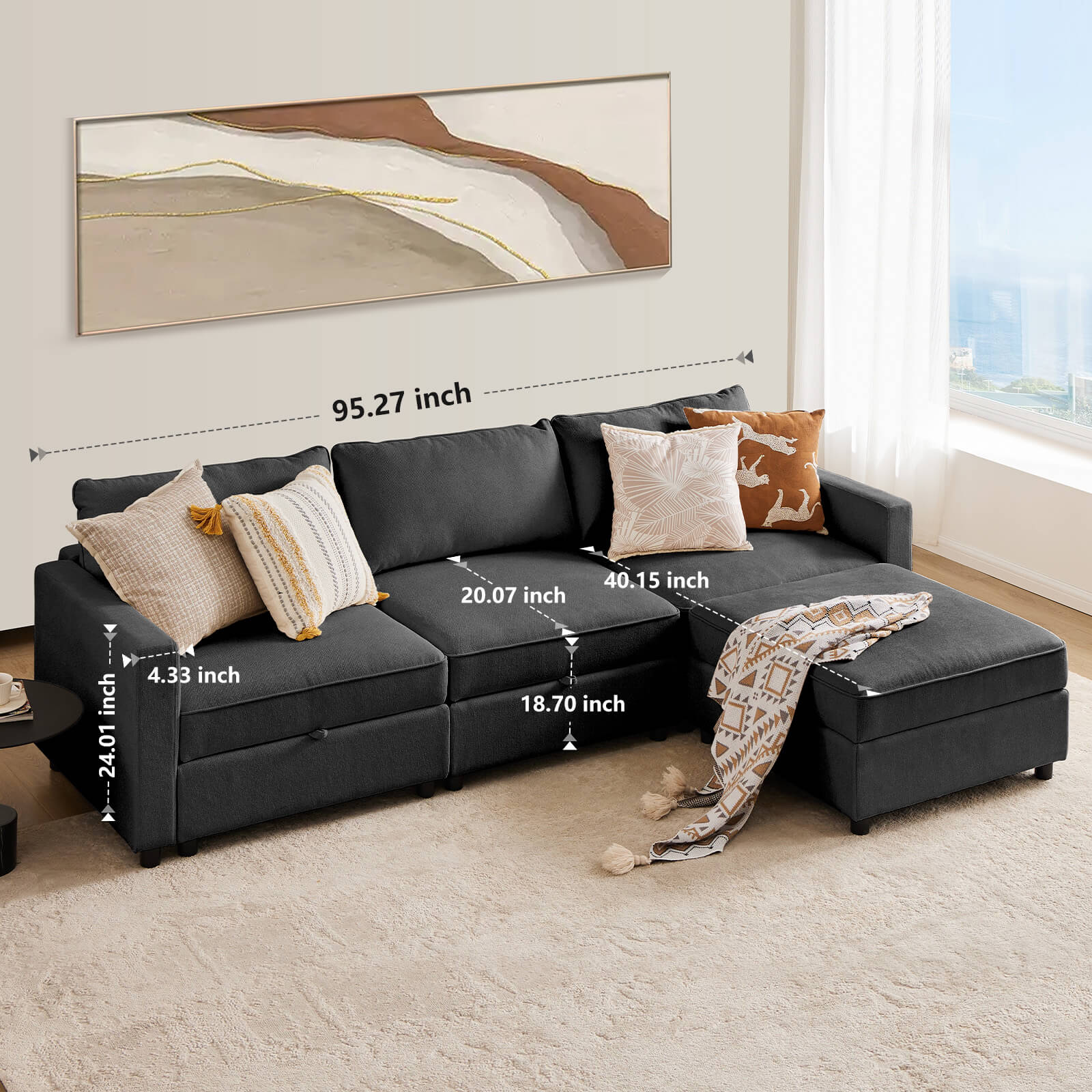 edx Convertible Sectional Sofa Couch-with Storage for Living Room, U-Shaped Modern Modular Sofa Sleeper with Reversible Chaise