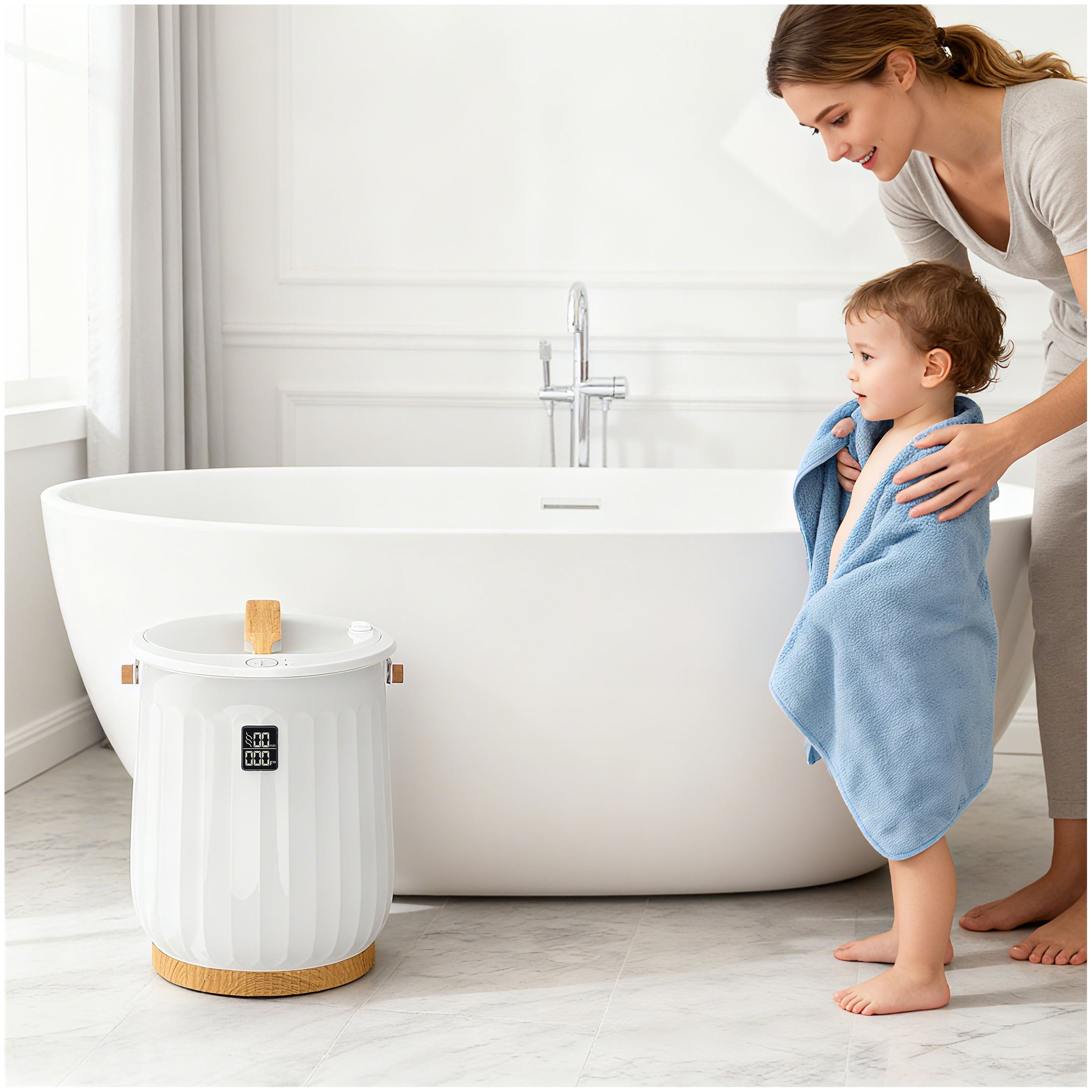 edx 20L Towel Warmer, with Handle & Aroma Disc Holder, Holds Two 40“x70” Oversized Towels, Suitable for Robes, Blankets & Pajamas