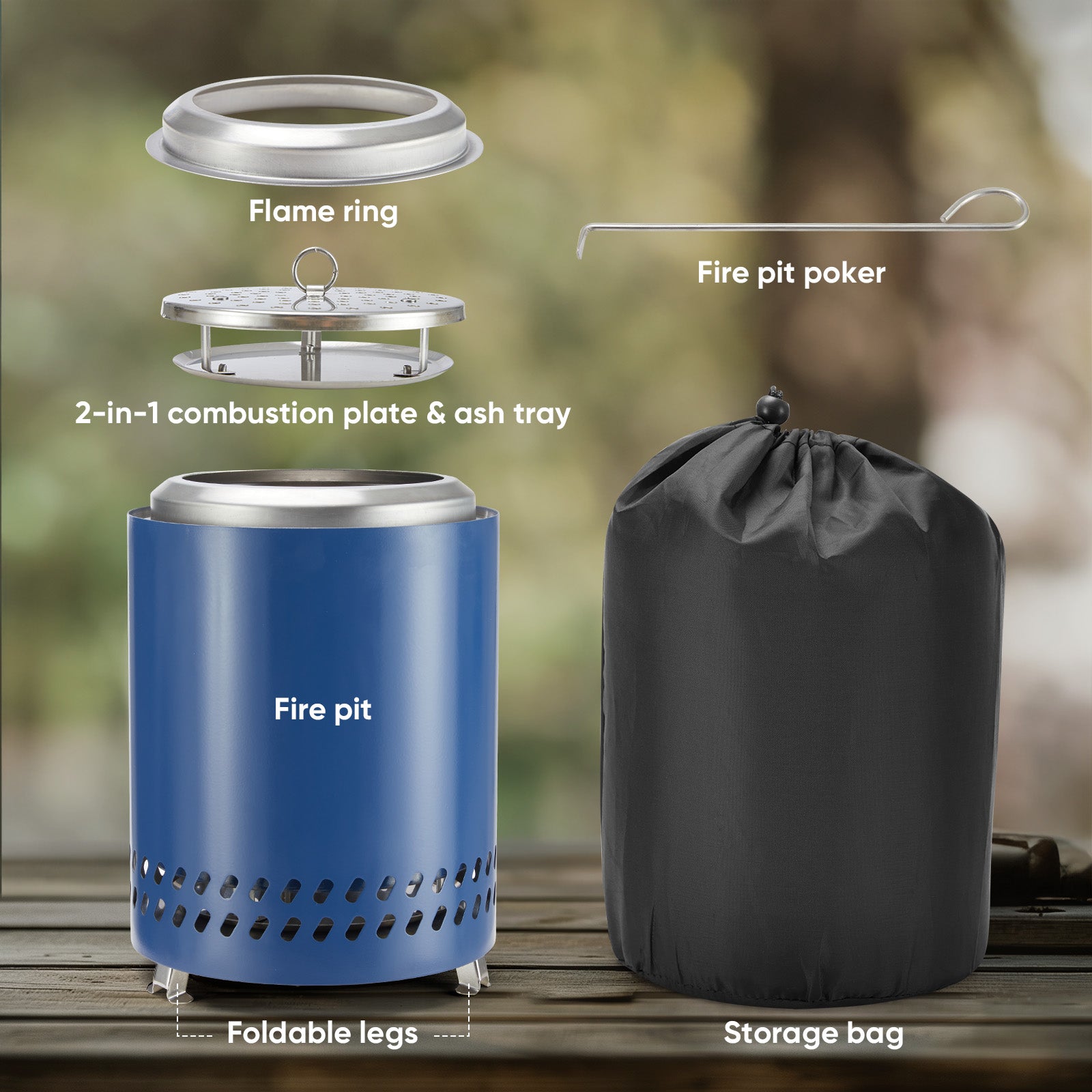7 Inch Solo Stove, Smokeless Portable Stainless Steel Firepits with Foldable Leg and Removable Ash, for Outdoor, Camping and Patio
