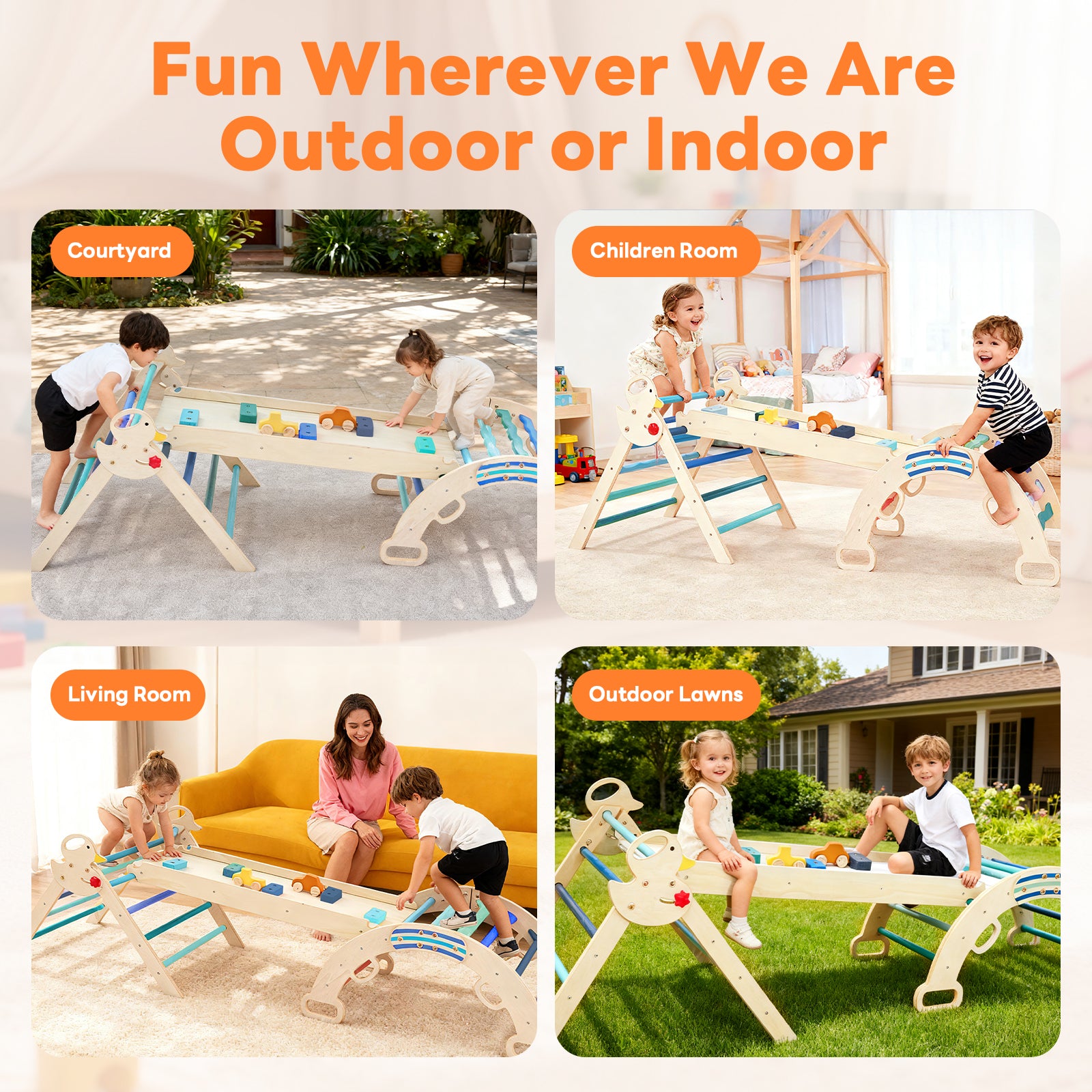 edx Kids Indoor Climbing Frame, 7-in-1 Foldable Baby Climbing Toy, Indoor Playground, Includes Triangle Ladder, Slide & Arch Ladder