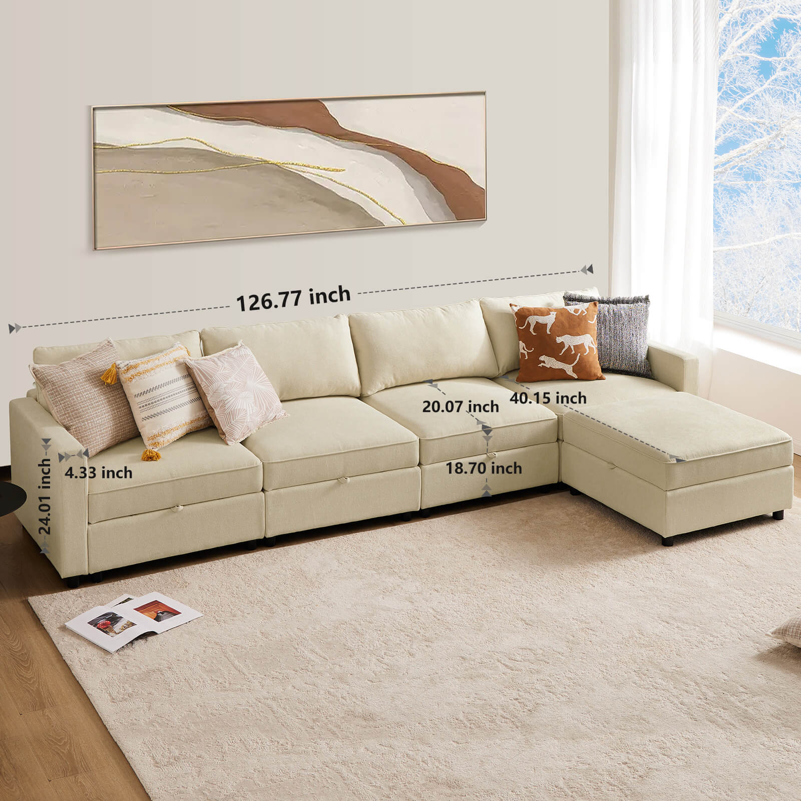 edx Convertible Sectional Sofa Couch-with Storage for Living Room, U-Shaped Modern Modular Sofa Sleeper with Reversible Chaise