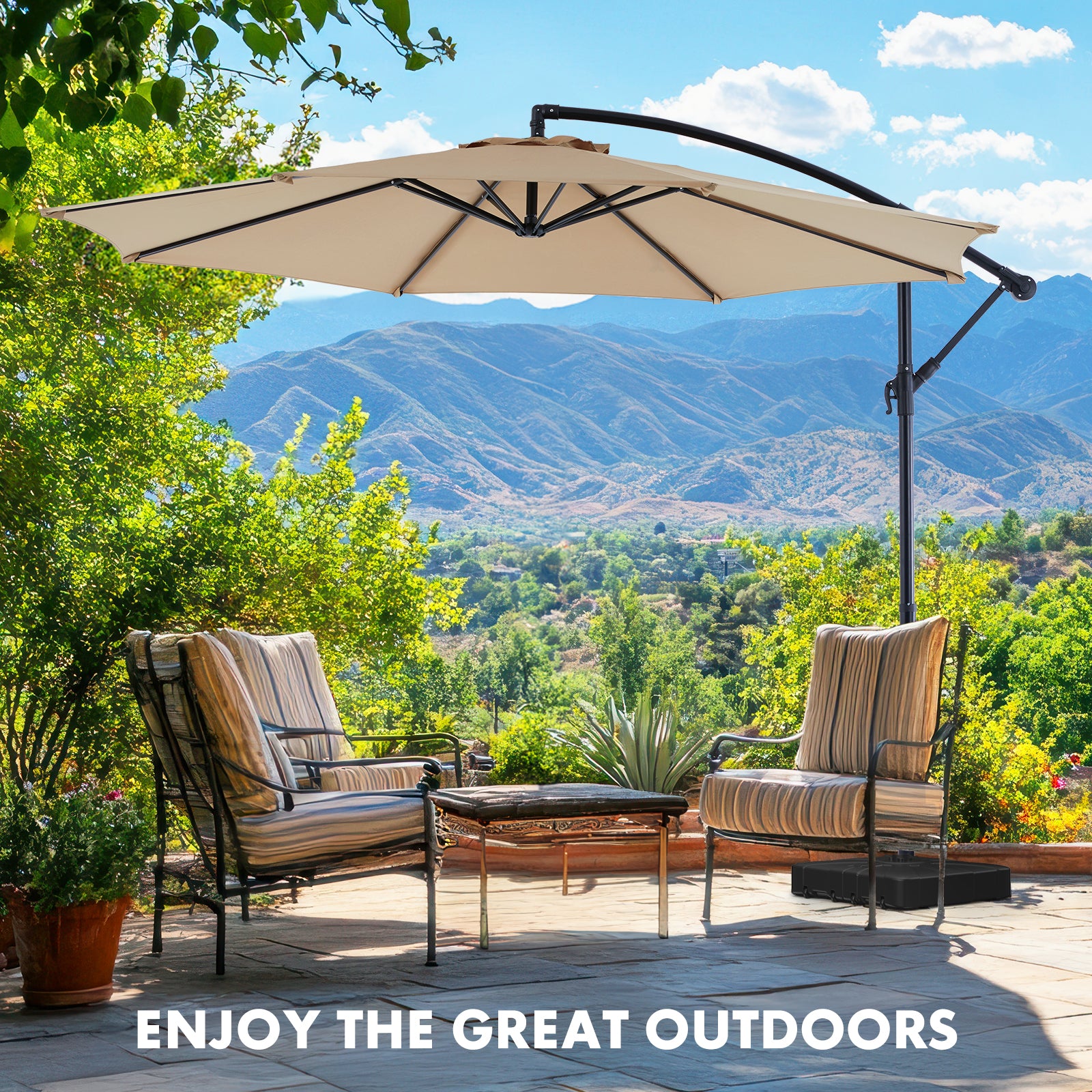 edx 10FT Offset Hanging Patio Umbrella Outdoor with Push Button Tilt & Self-Locking, Polyester Shade, 8 Sturdy Ribs, Blue