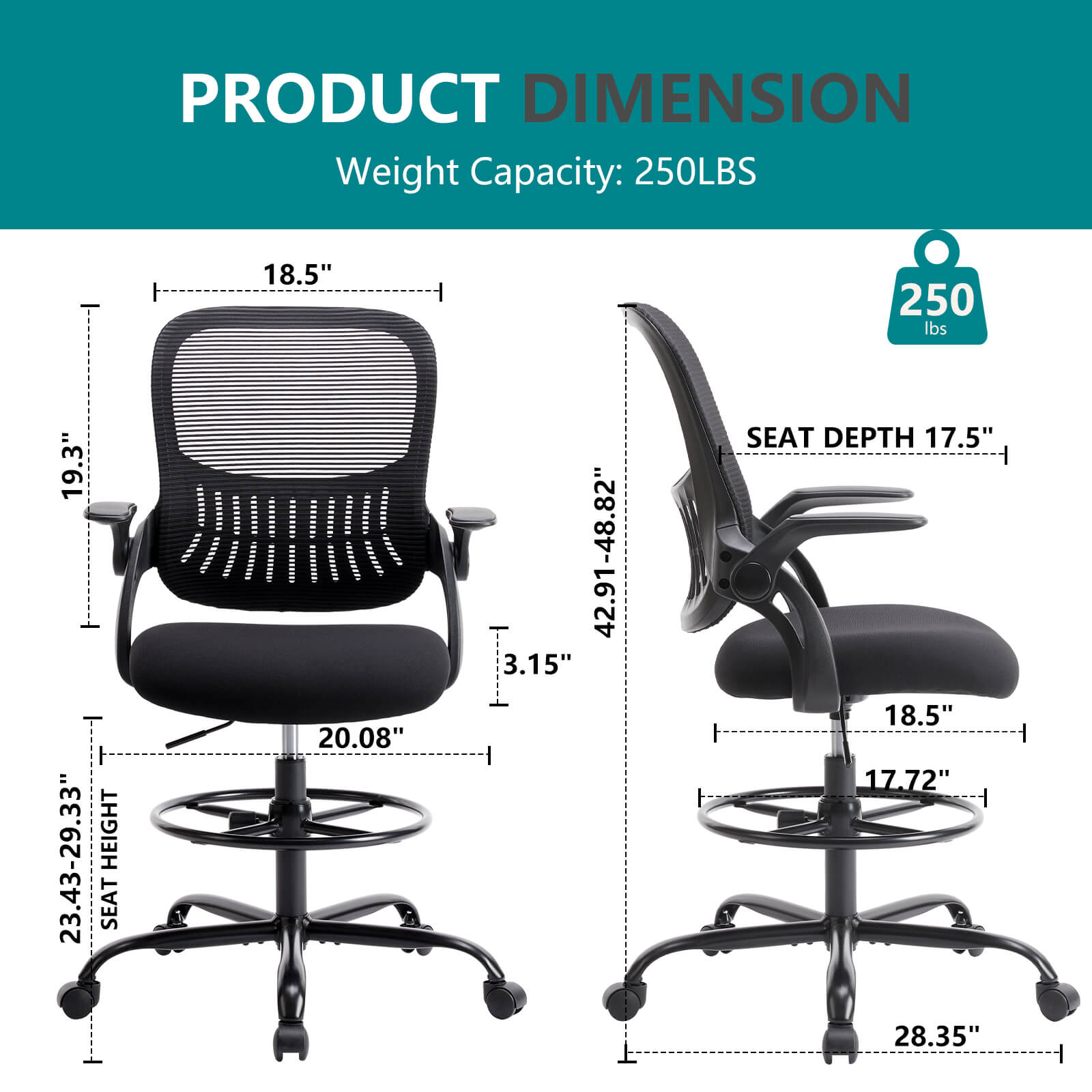 edx Office Computer Desk Chair, Ergonomic Chair with Flip-up Armrests and Lumbar Support, Height Adjustable, Breathable Mesh Back