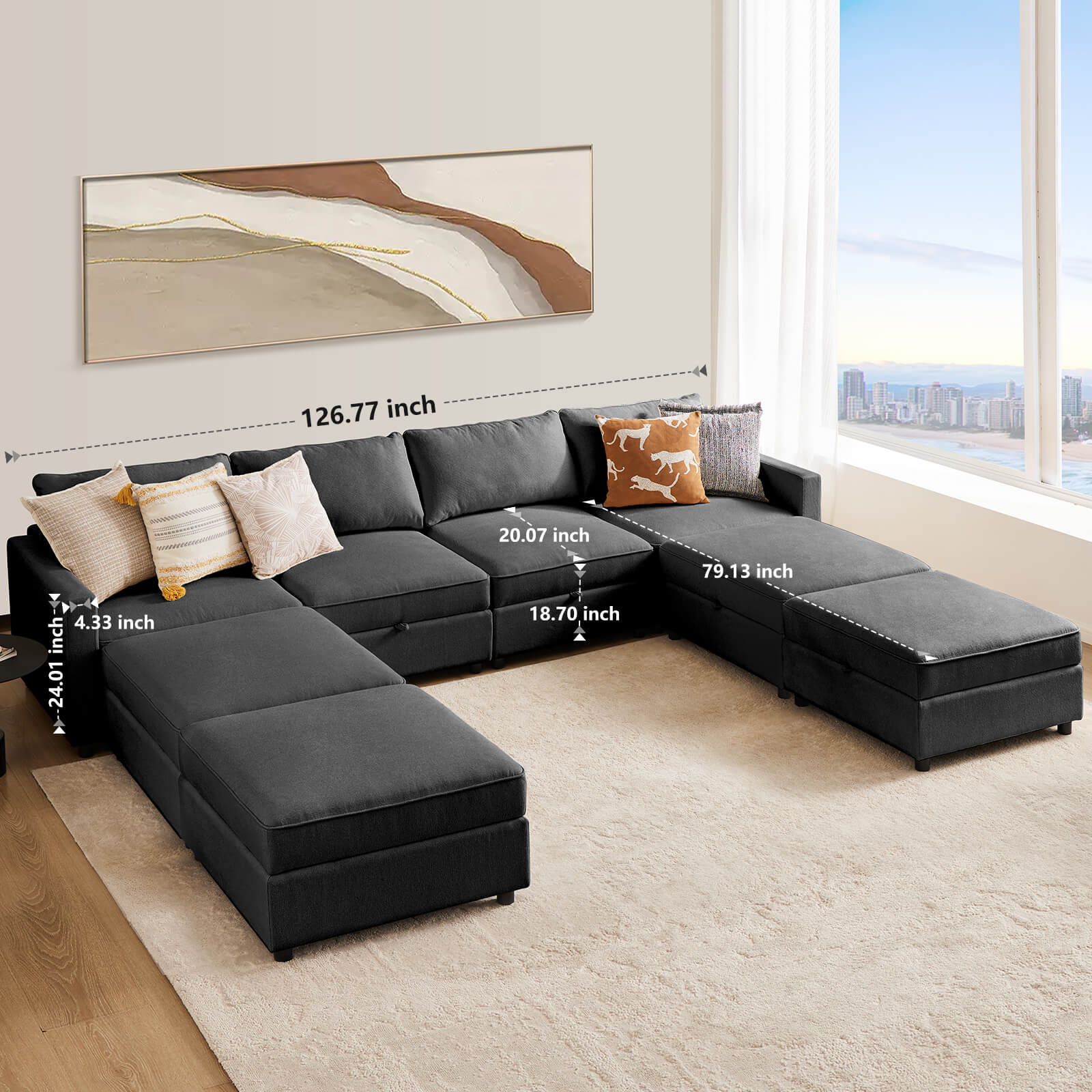 edx Convertible Sectional Sofa Couch-with Storage for Living Room, U-Shaped Modern Modular Sofa Sleeper with Reversible Chaise