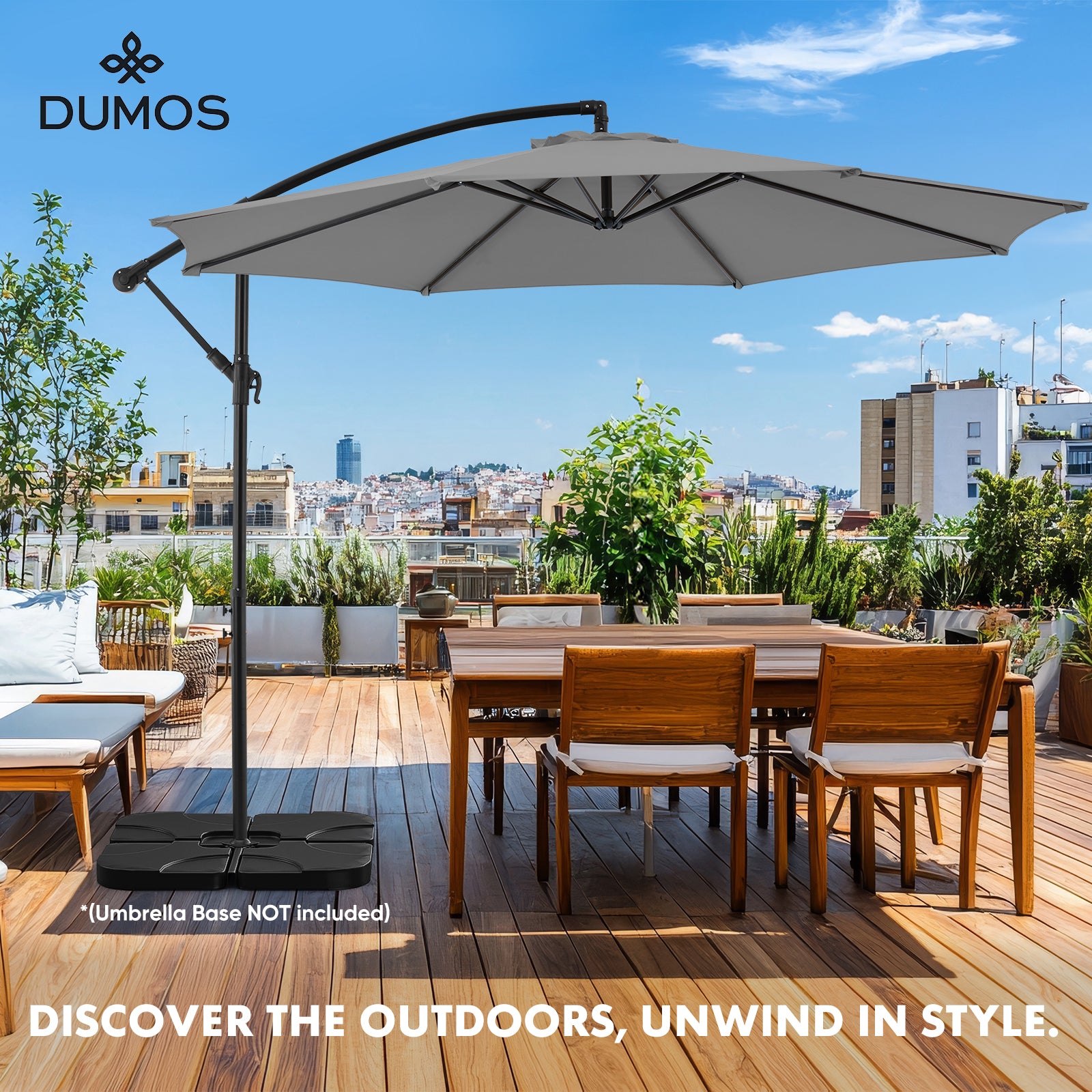 10FT Offset Cantilever Patio Umbrella with Easy Tilt & Crank, Self-Locking Design, 8 Robust Ribs for Outdoor Shade, Ideal for Decks and Gardens