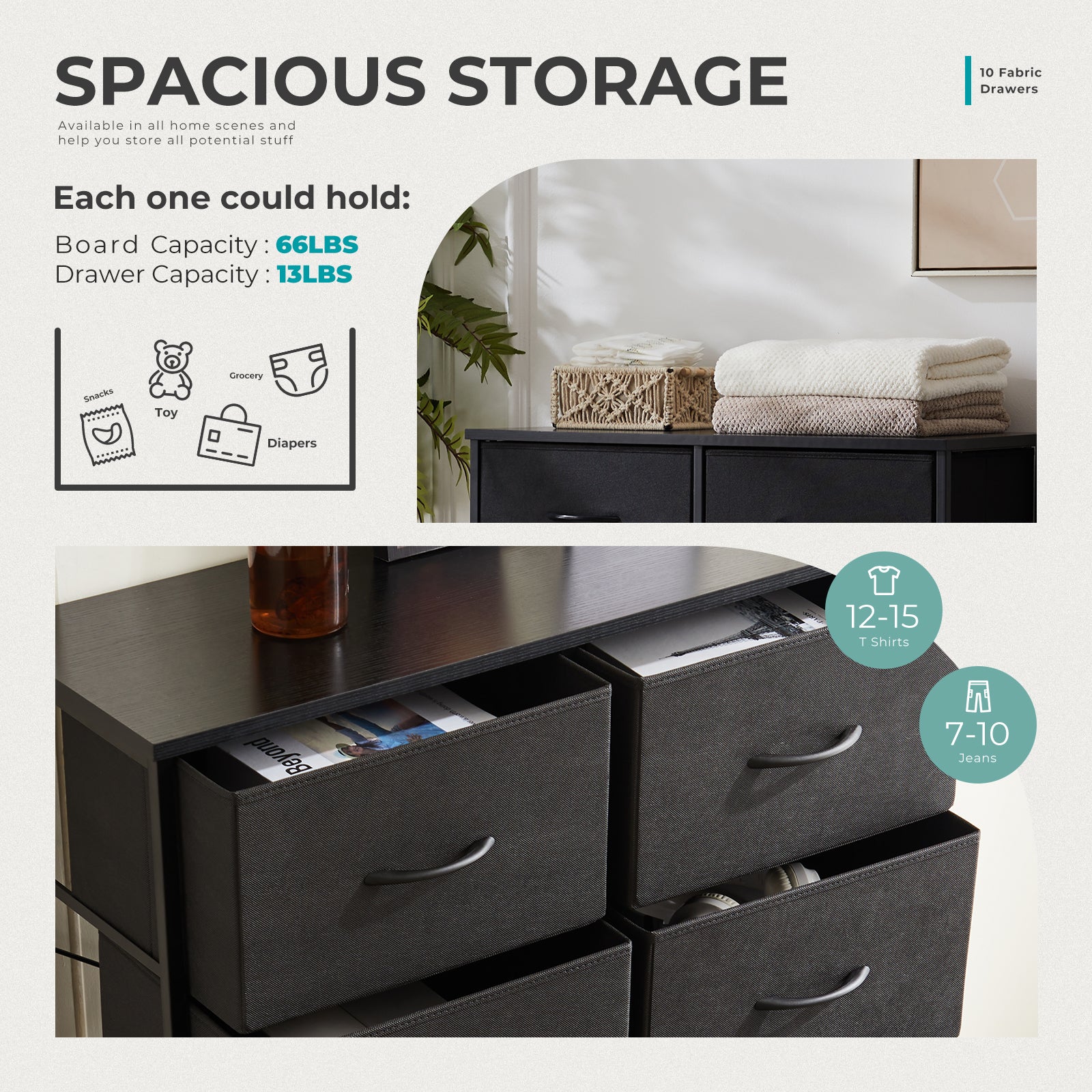edx Dressers for Bedroom with 10 Drawers Storage Tower Tall Dresser Fabric Dressers