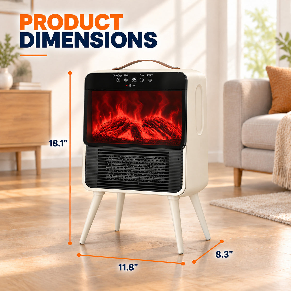 EDX 18" High Leg Electric Fireplace Heater, 1500W Freestanding Electric Fireplace with Touchscreen, Remote Control, Realistic Flame, 15H Timer for Indoor Use
