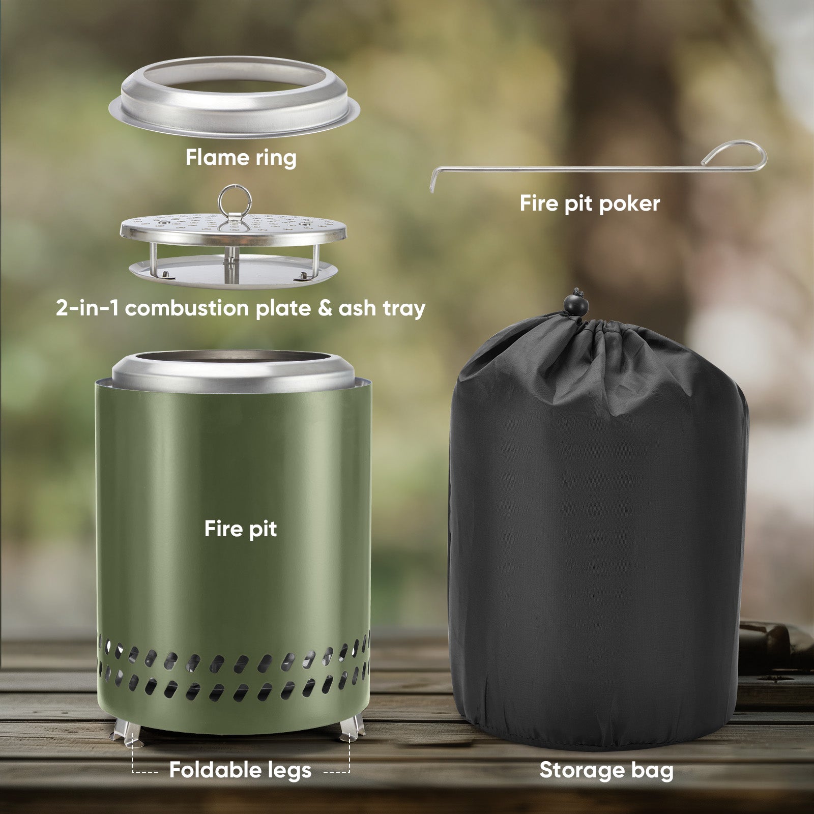 7 Inch Solo Stove, Smokeless Portable Stainless Steel Firepits with Foldable Leg and Removable Ash, for Outdoor, Camping and Patio