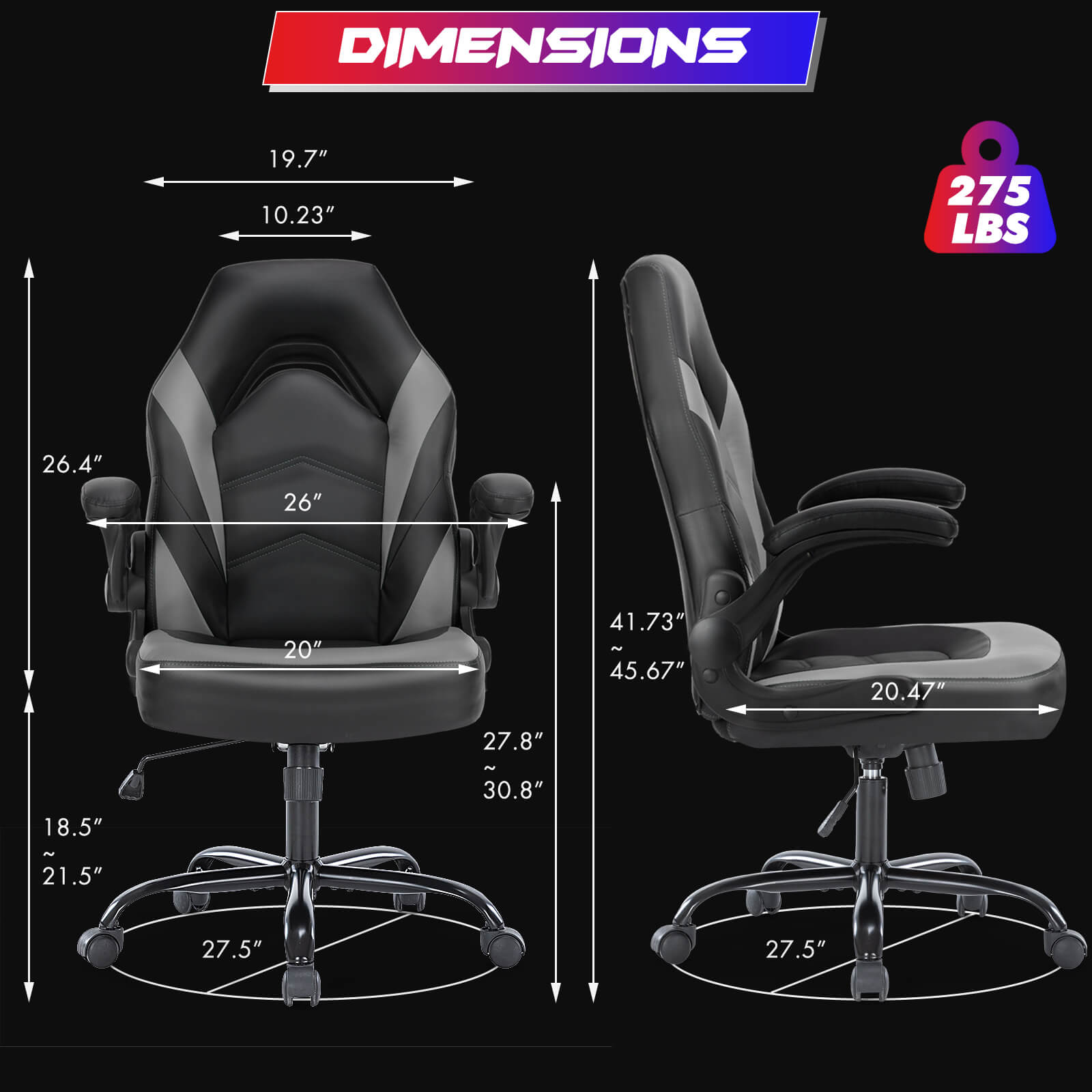 edx Ergonomic Leather Gaming Chair-Office Desk PU Leather Chair -up Armrests, Swivel Task Chair Adjustable Height for Adults Teens Kids