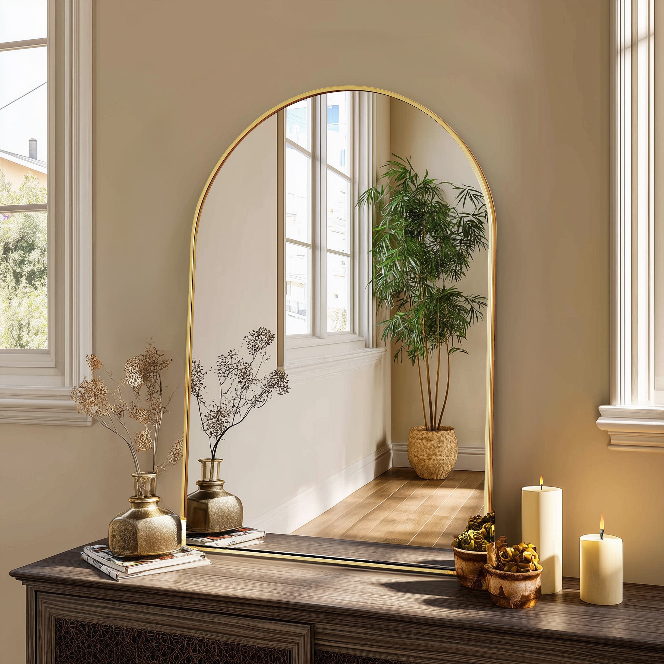 EDX Arched Bathroom Mirror, Wall Mounted Mirror with Aluminum Alloy Frame, Bathroom Mirror for Living Room, Bedroom, Bathroom and Entryway