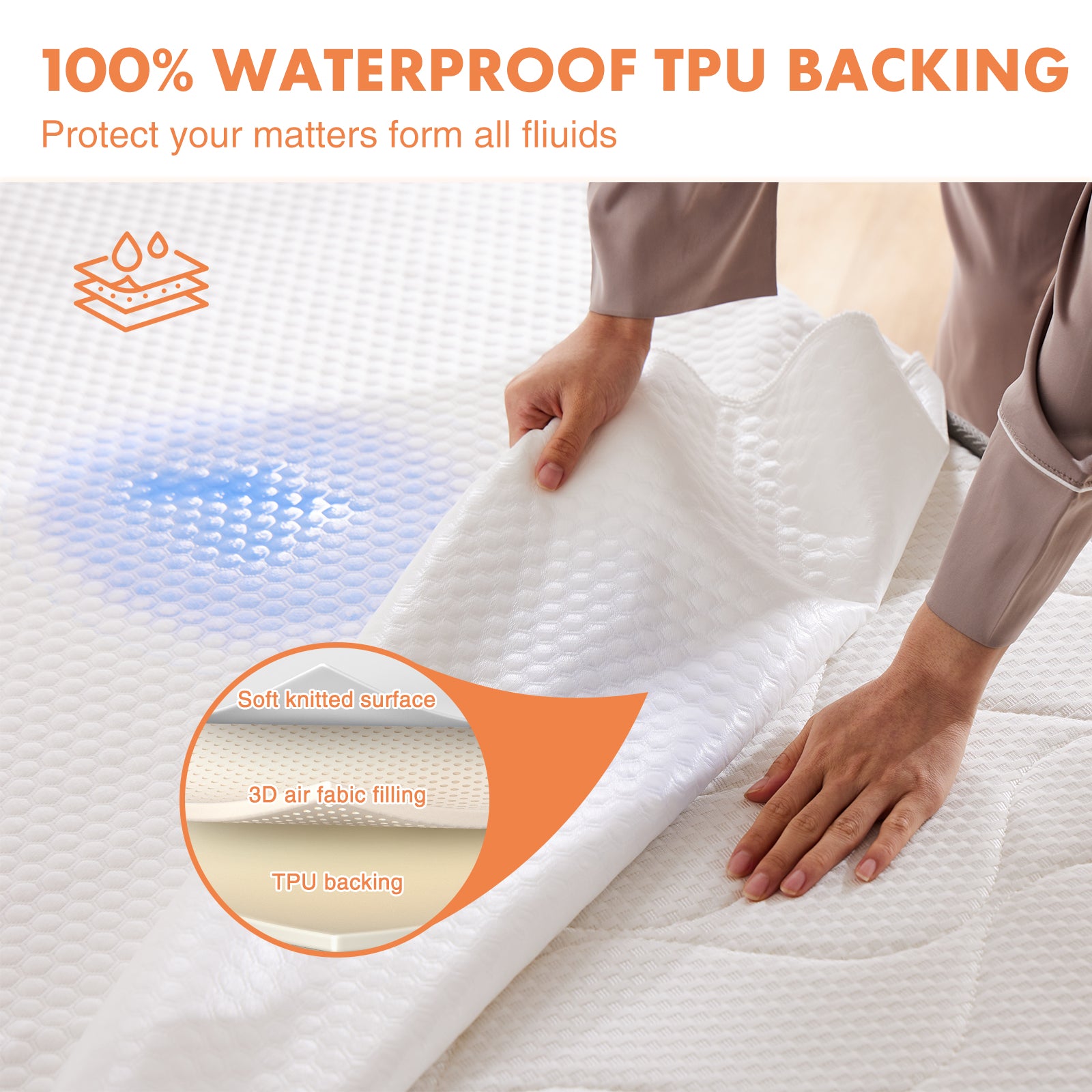 Mattress protector, waterproof mattress cover, soft, breathable, no noise, deep pockets, machine washable, white