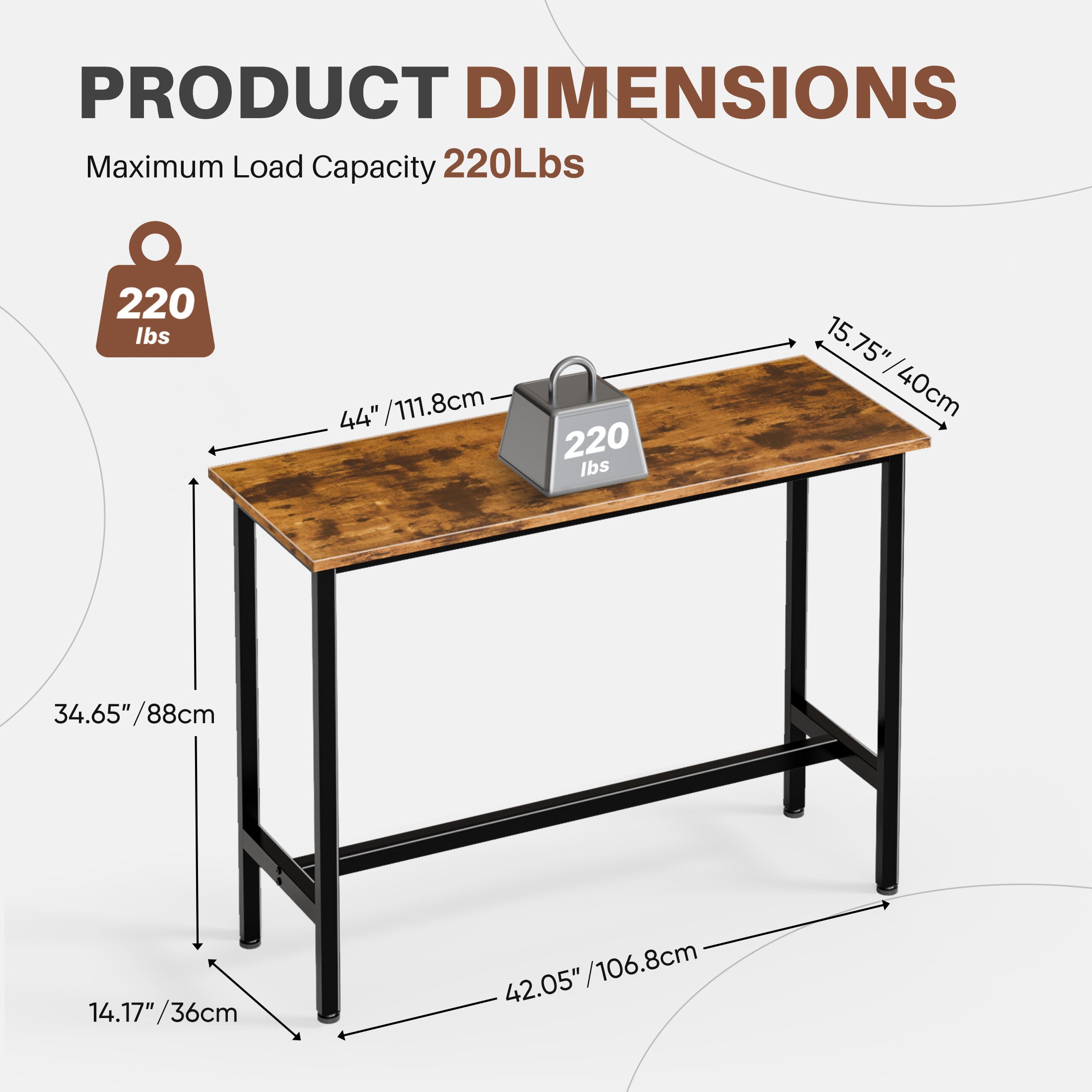 EDX Bar Table, Bar Height Pub Table, Counter Height Bar Table, Rectangular High Top Coffee&Dining Table,for household