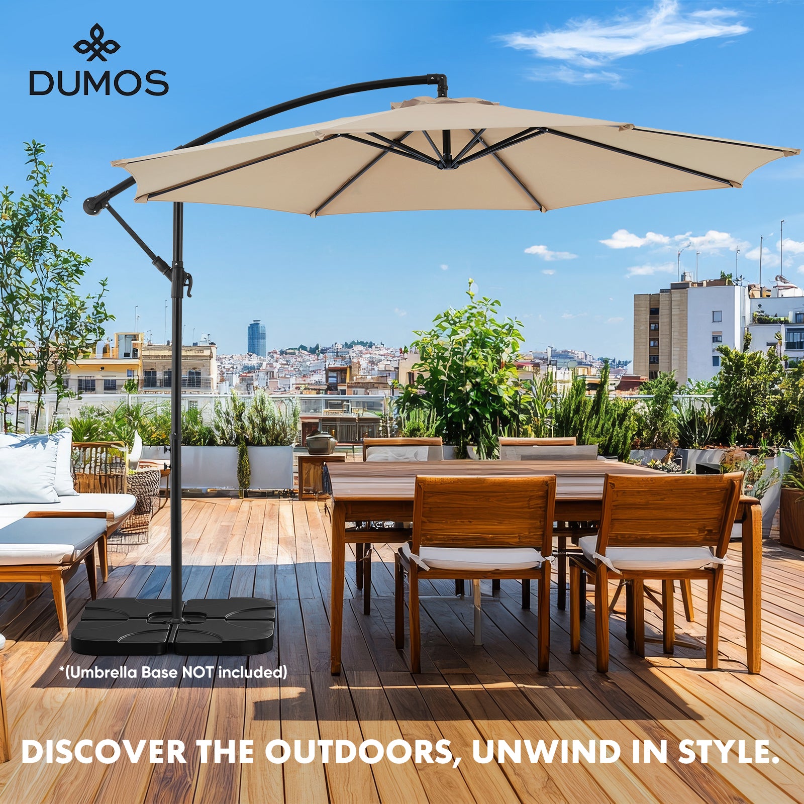 10FT Offset Cantilever Patio Umbrella with Easy Tilt & Crank, Self-Locking Design, 8 Robust Ribs for Outdoor Shade, Ideal for Decks and Gardens