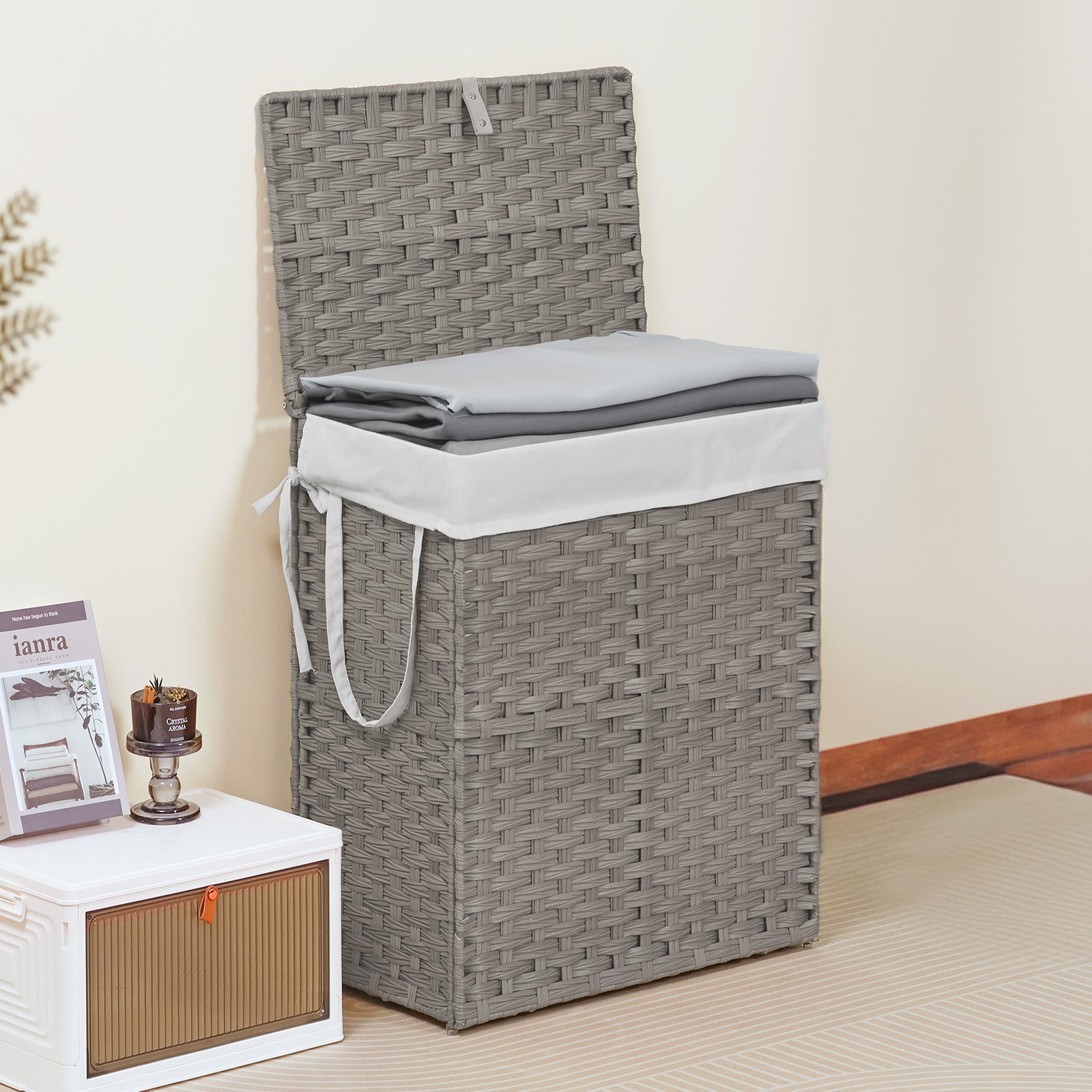 Laundry Hampers with Lid, Clothes Hampers with Handles and Removable Laundry Bags, Large Collapsible Laundry Hampers for Bedroom, Bathroom, Dorm Room