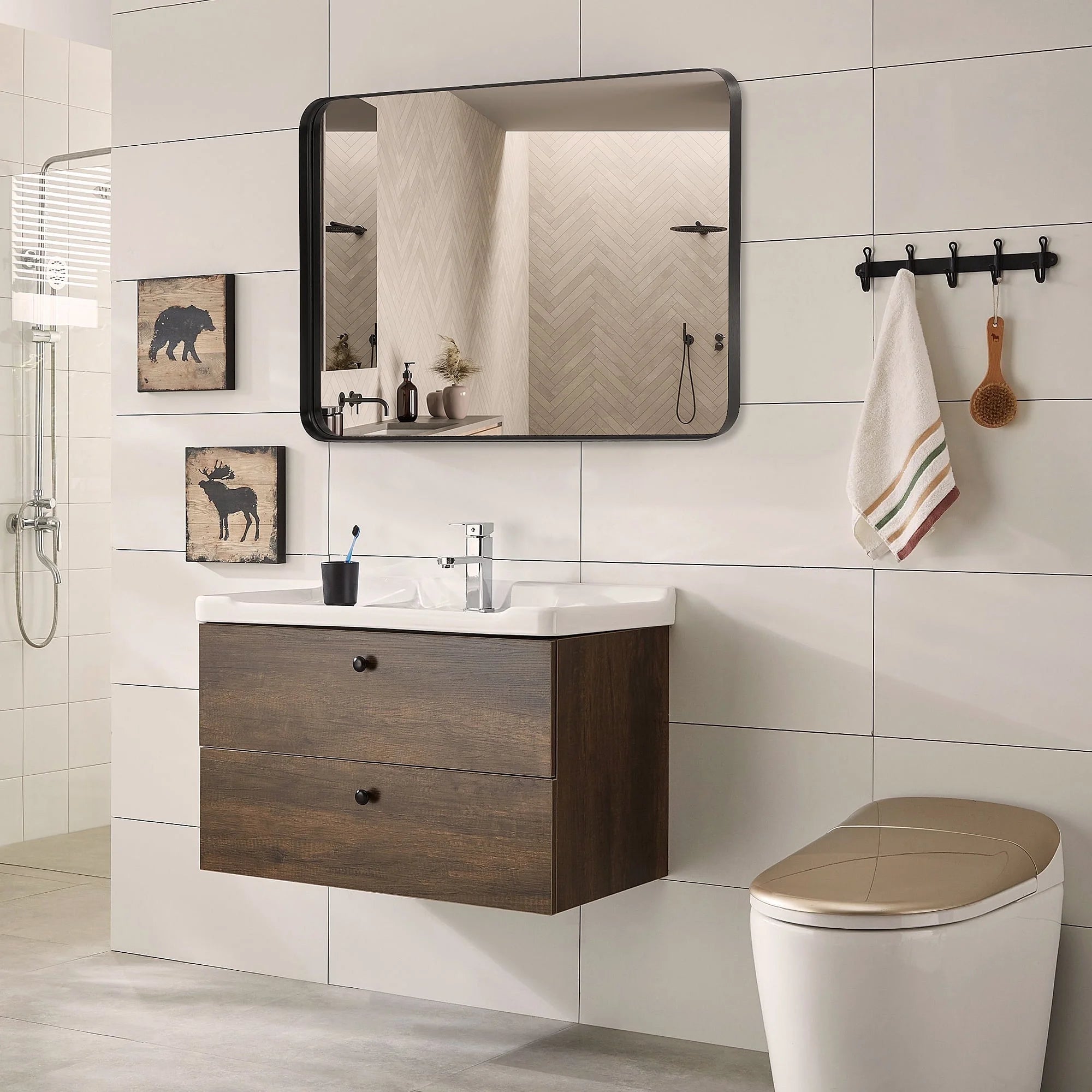 EDX Bathroom Mirror Wall Mirror with Rectangular Metal Frame