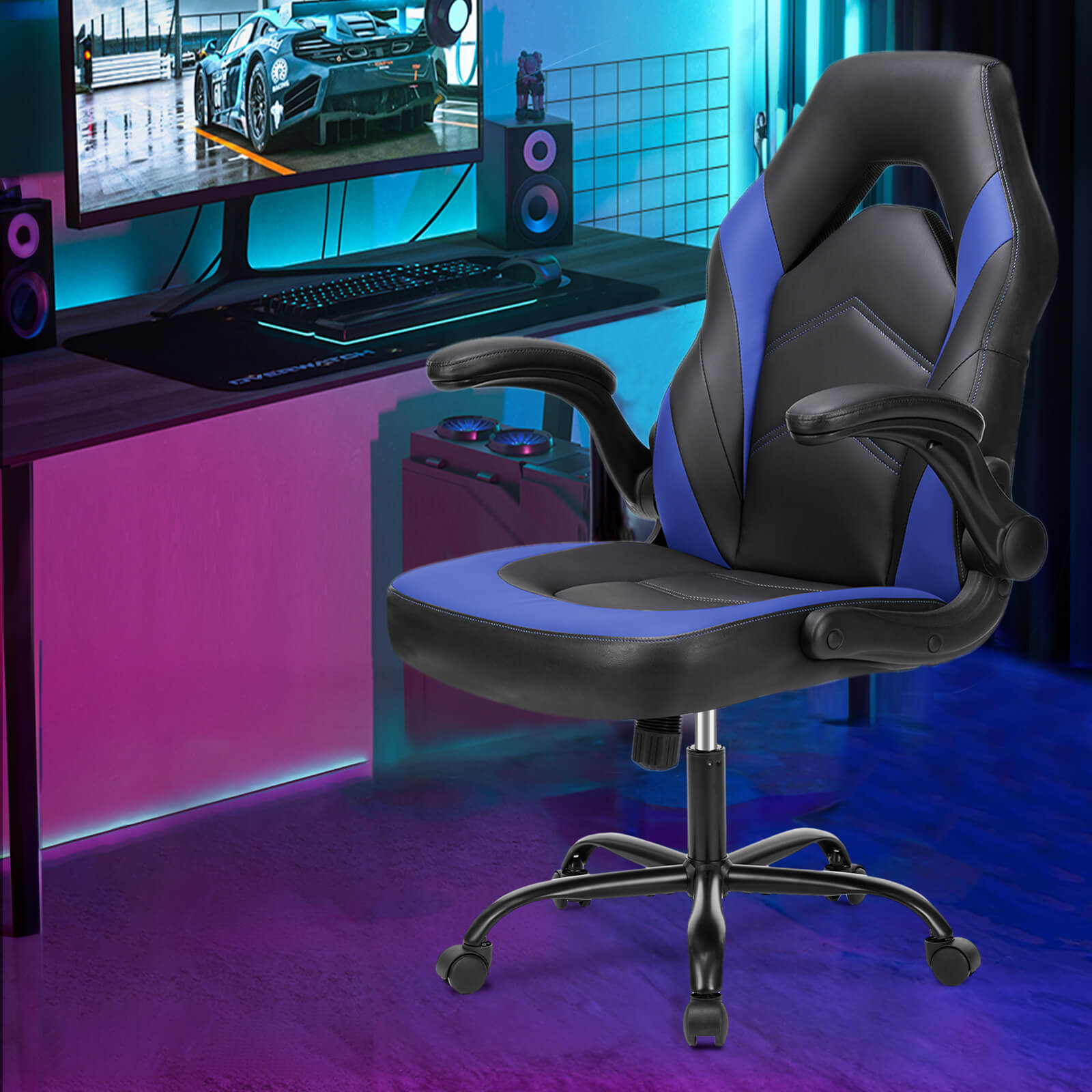 edx Ergonomic Leather Gaming Chair-Office Desk PU Leather Chair -up Armrests, Swivel Task Chair Adjustable Height for Adults Teens Kids