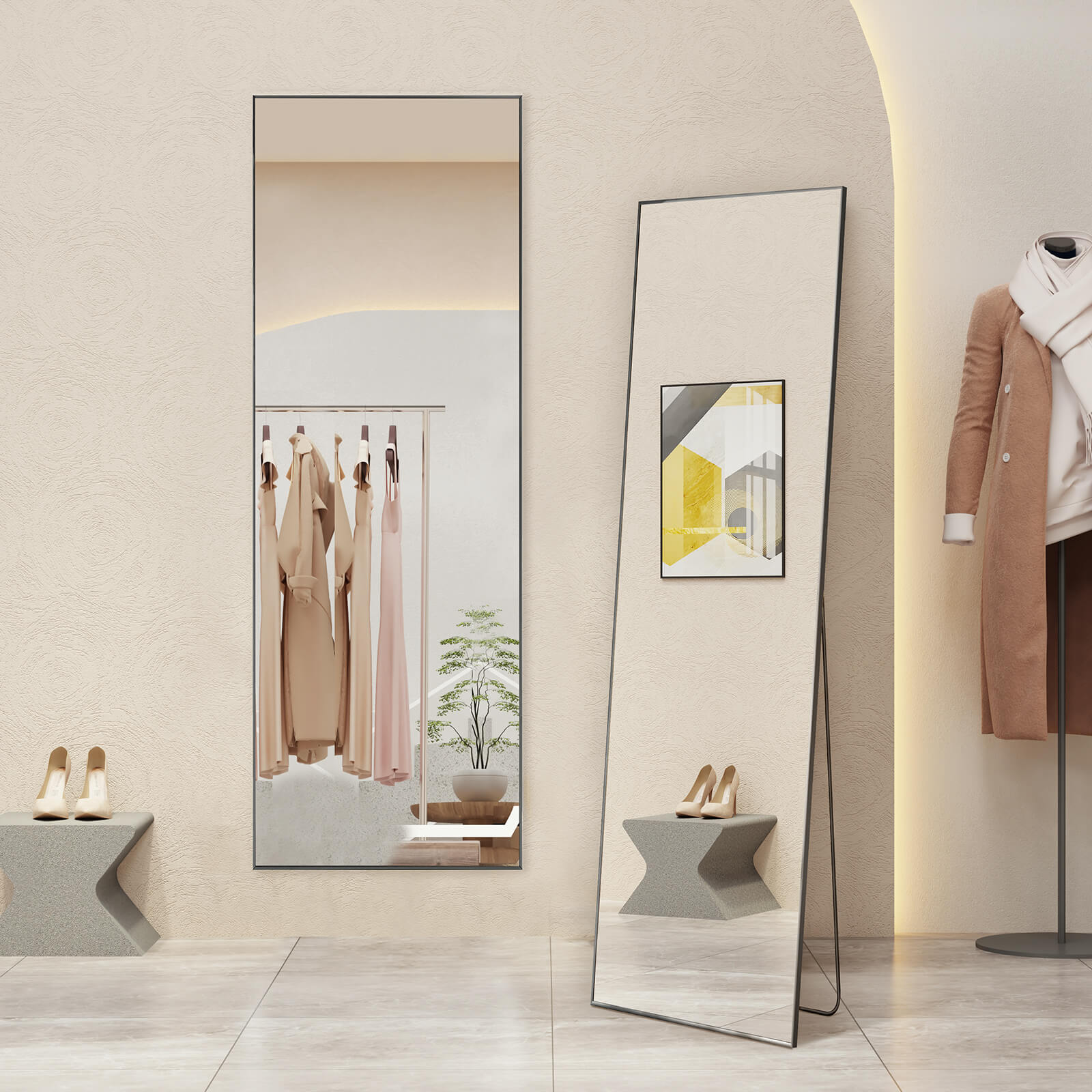 edx 71"x30" Arched Full Body Mirror Floor Mirror Standing Hanging or Leaning Wall with Stand Aluminum Alloy Thin Frame