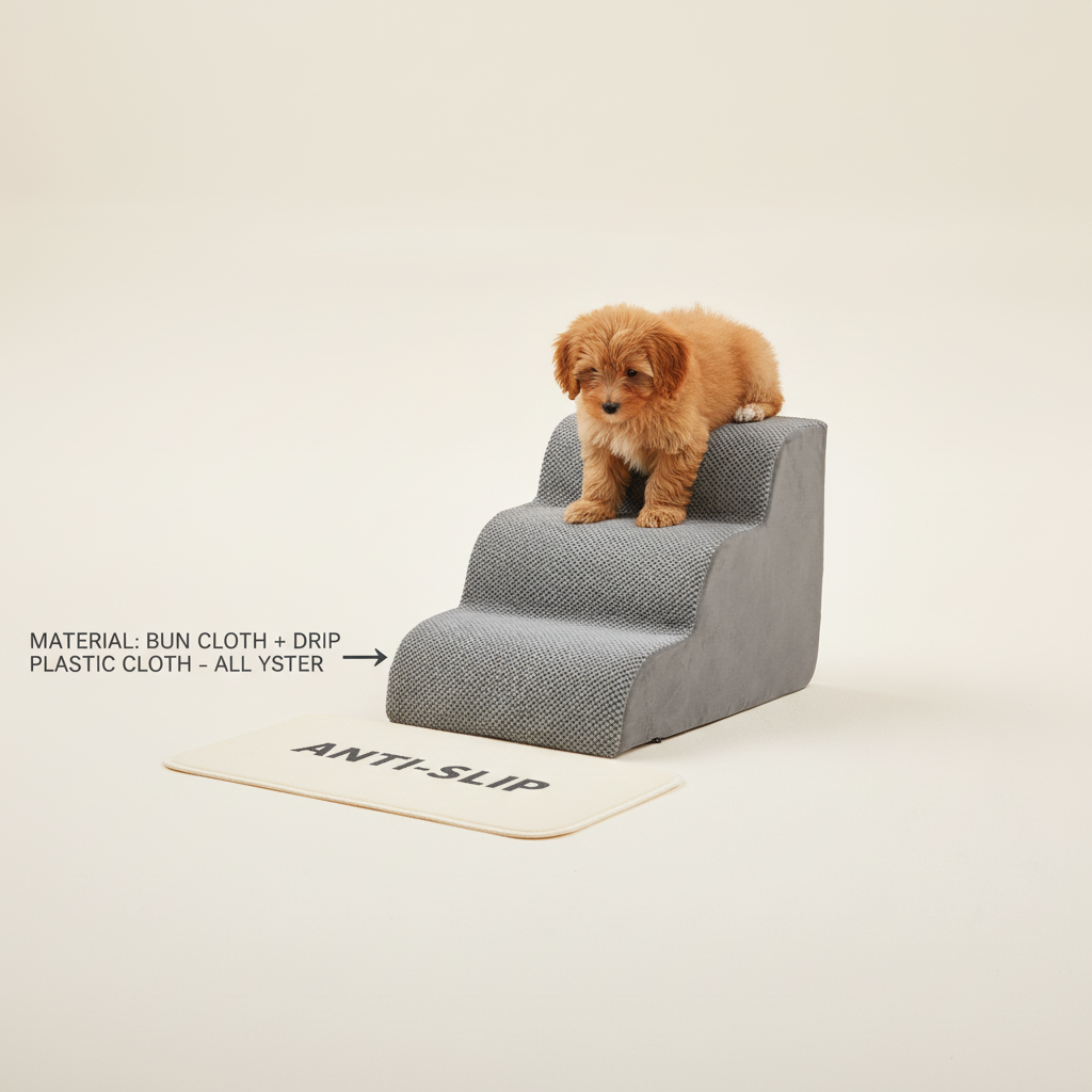 Edx Rounded-Corner Foldable Foam Dog Stairs with Rounded Edges - 3/4/5 Step Non-Slip Pet Ramp for Small/Medium Dogs, Fits Beds & Sofas