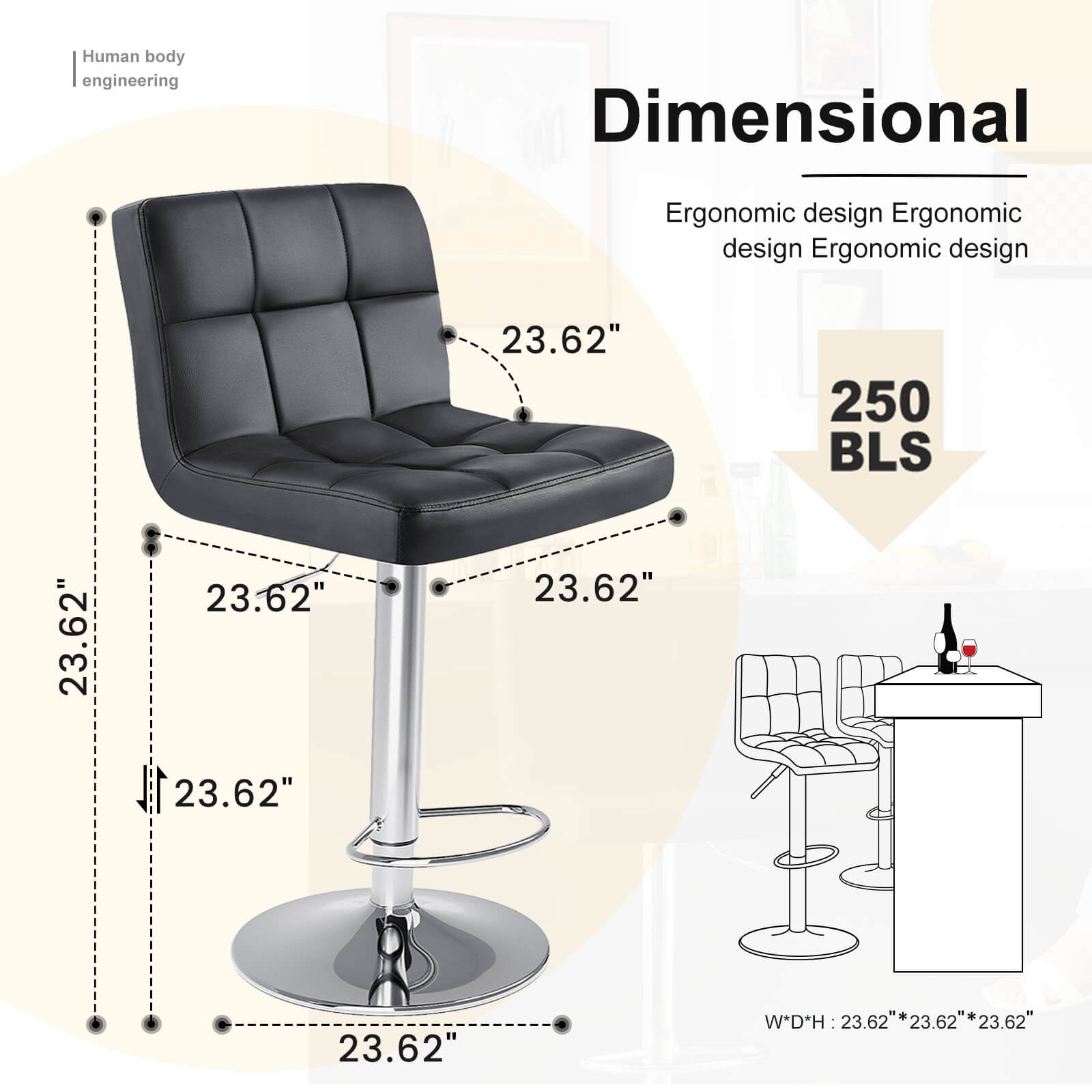 edx Bar Stool 2 Piece Set, Swivel Liftable Counter Stool, Simple with Backrest, Kitchen Bar Stools