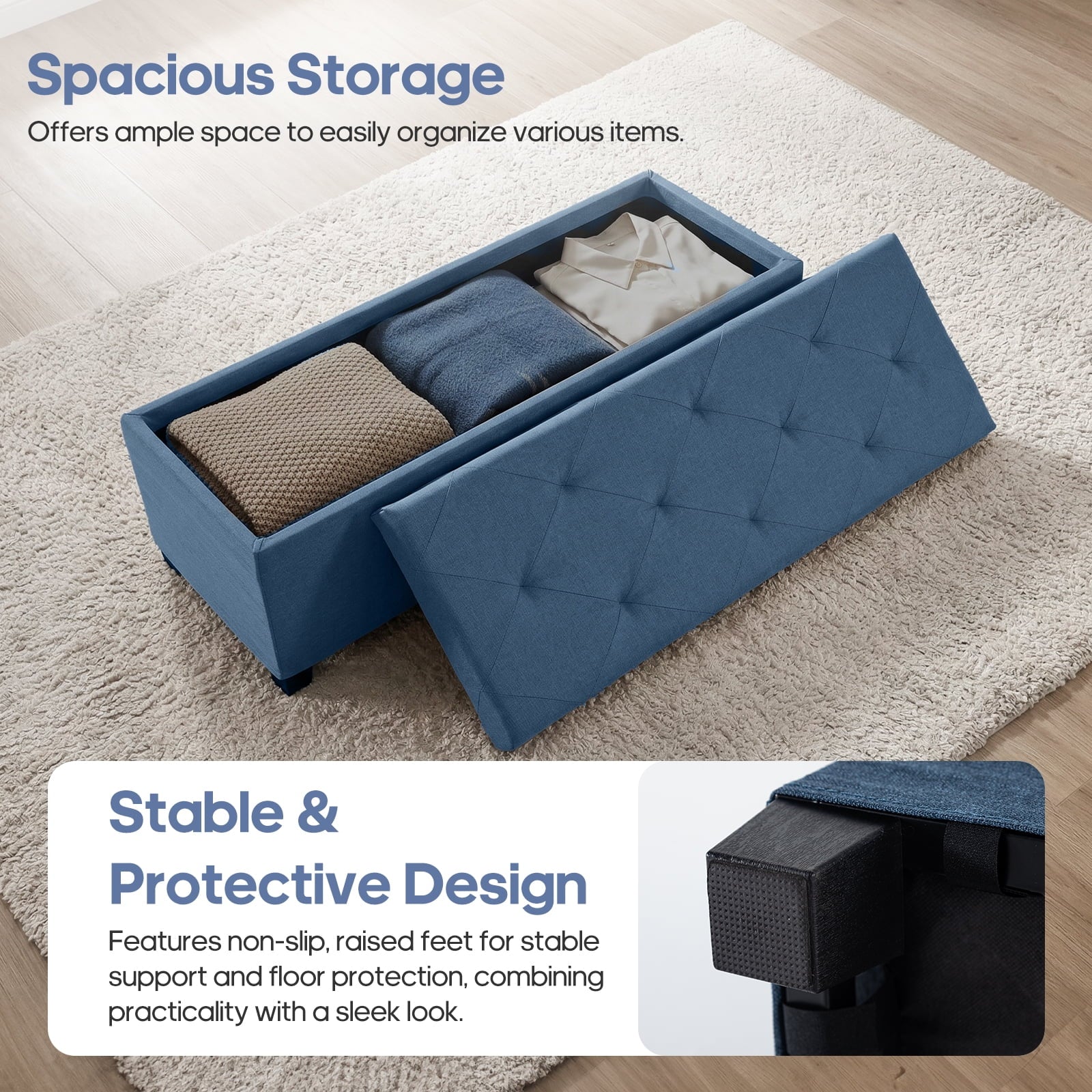 EDX 43 lnch Storage Ottoman Bench with Removable Cover, Upholstered Bed Bench for Living Room, Bedroom