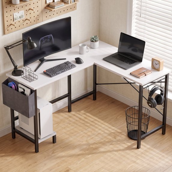 edx L Shaped Computer Desk with Storage Bag and CPU Holder, 50 Inch Office Desk Reversible Corner Design, Heavy Duty Computer Workstation Table for Gaming, Office and Study