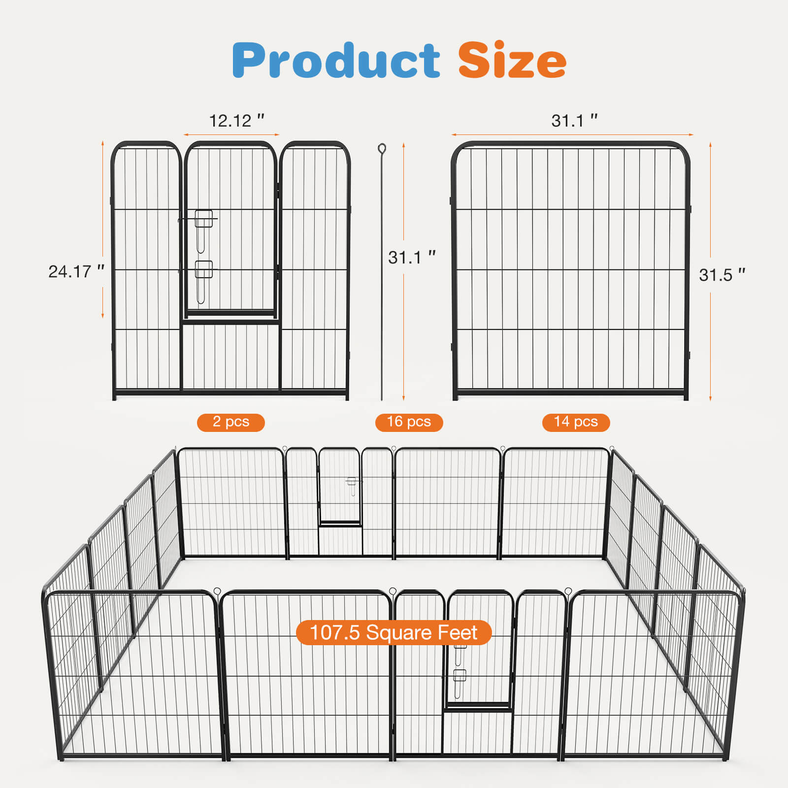 edx Dog Playpen - Collapsible Portable Pet Pen, High Metal Sport Puppy Pen with Gate for Garden, Patio, RV Camping