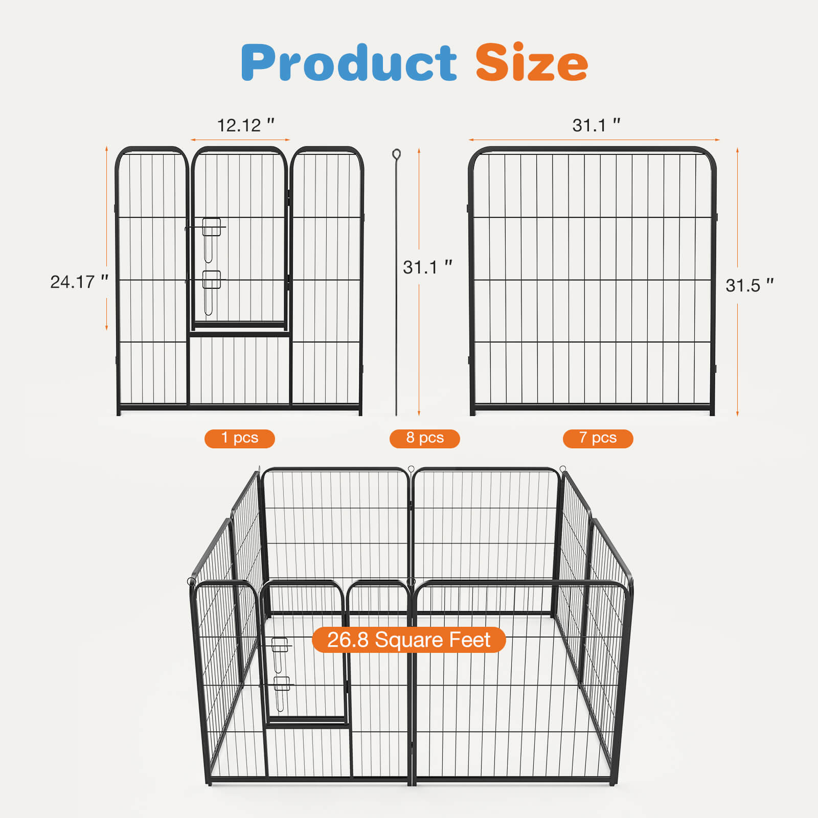edx Dog Playpen - Collapsible Portable Pet Pen, High Metal Sport Puppy Pen with Gate for Garden, Patio, RV Camping
