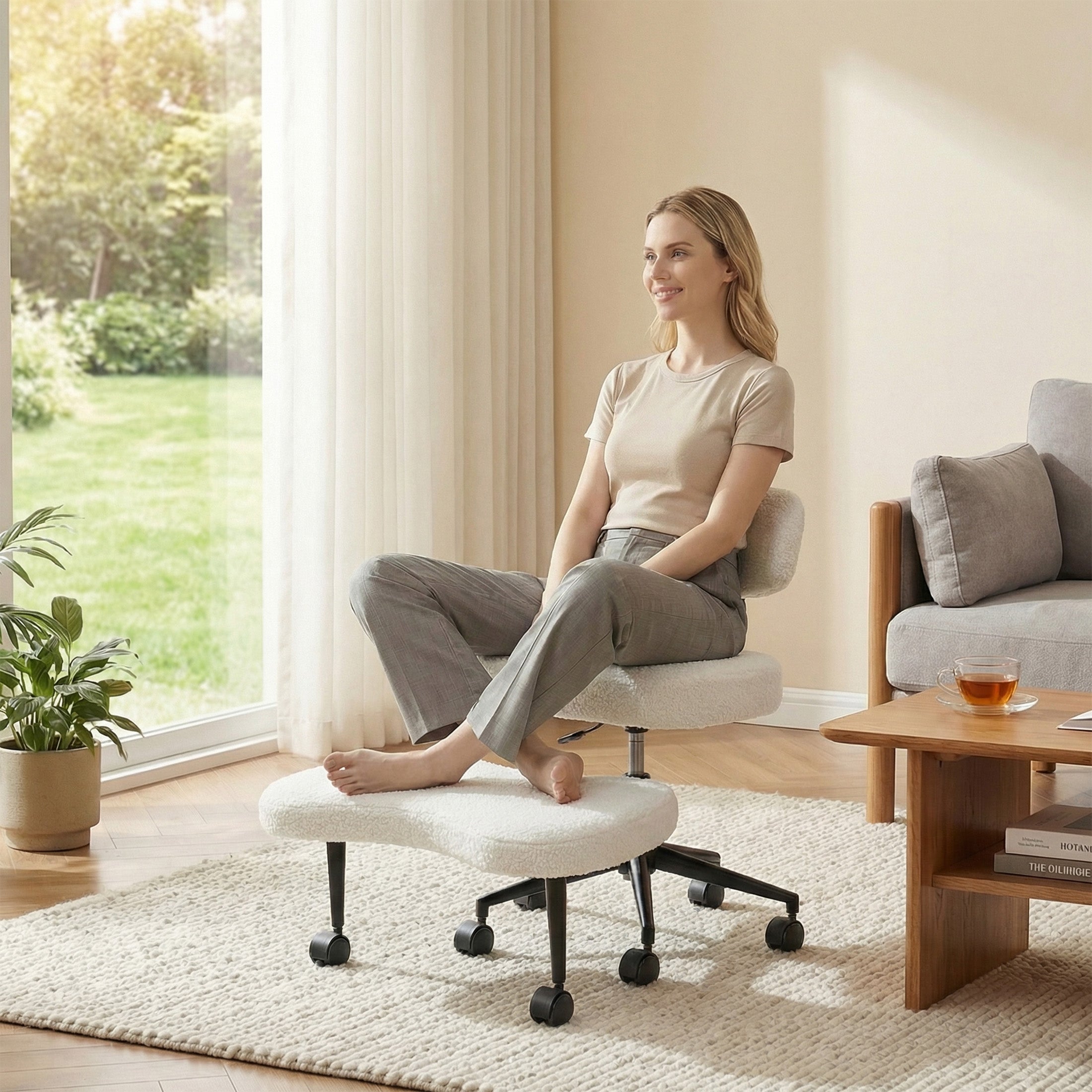 EDX Premium Ergonomic Cross Legged Swivel Meditation Chair with Adjustable Back – 360° Rotating Footrest, 5 Casters for ADHD, Focus & Relaxation