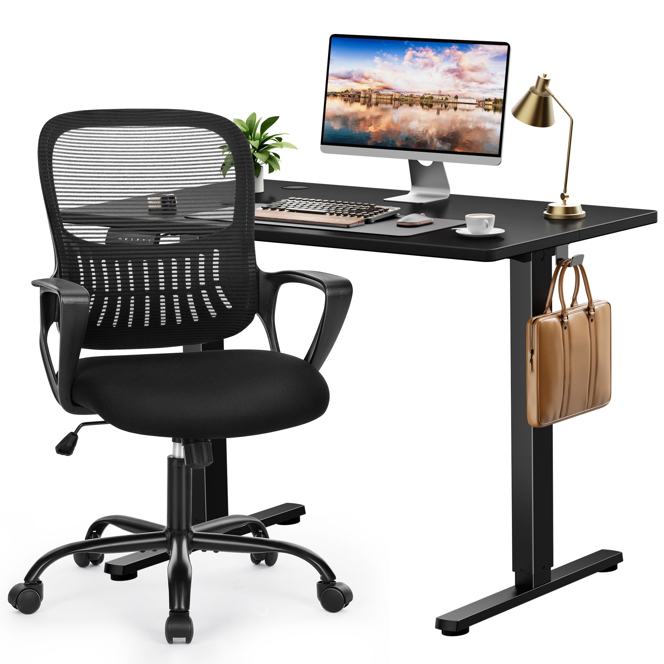 edx Electric Standing Desk & Computer Office Chair Set, Height Adjustable Desk & Desk Chair, Ergonomic Stand up Desk with Memory Preset for Home Office