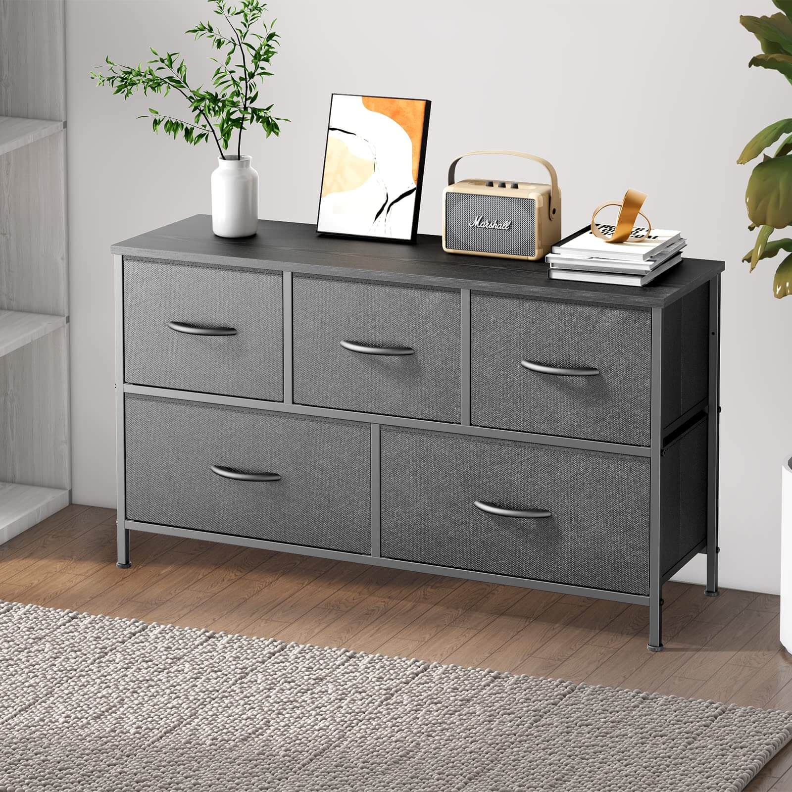 edx 38 in 5 Drawers Dresser Chest of Drawers,Metal Frame and Wood Top