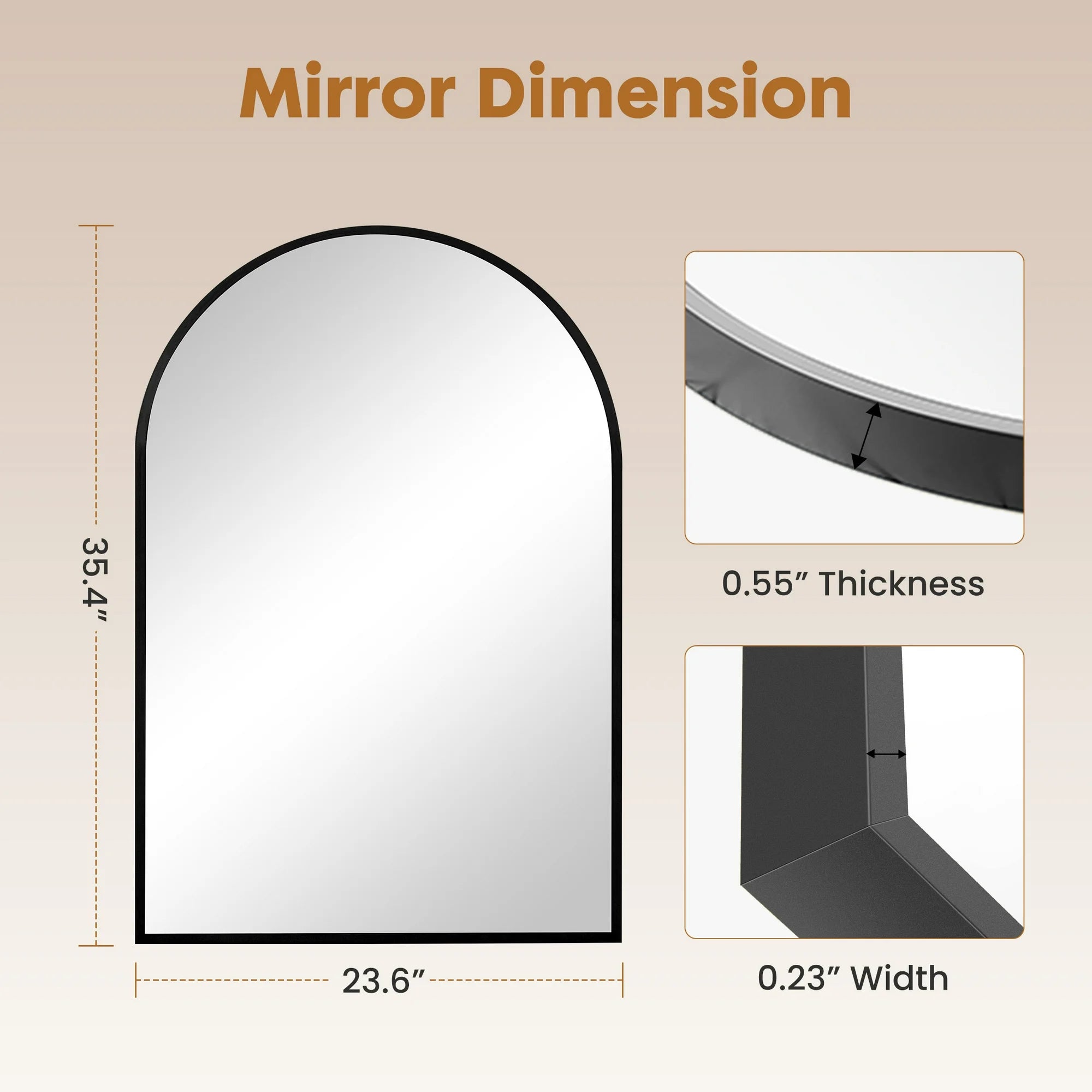 EDX 24"X36" Arched Bathroom Mirror, Wall Mounted Mirror with Aluminum Alloy Frame, Bathroom Mirror for Living Room, Bedroom, Bathroom and Entryway, Black
