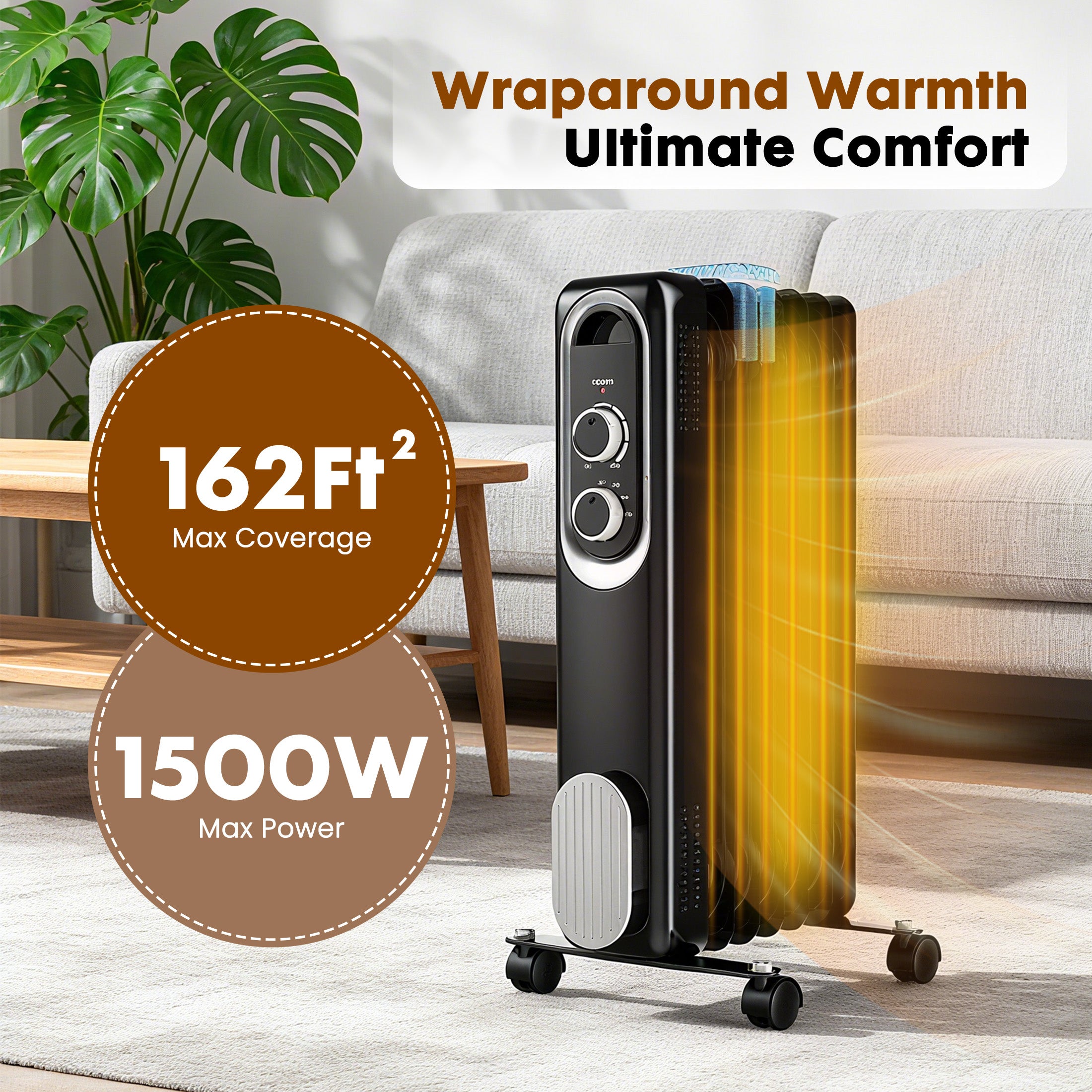 edx Basic Electric Oil Filled Radiator, 1500W Space Heater with Adjustable Thermostat, 22.83 x 11.81 x 4.92 in