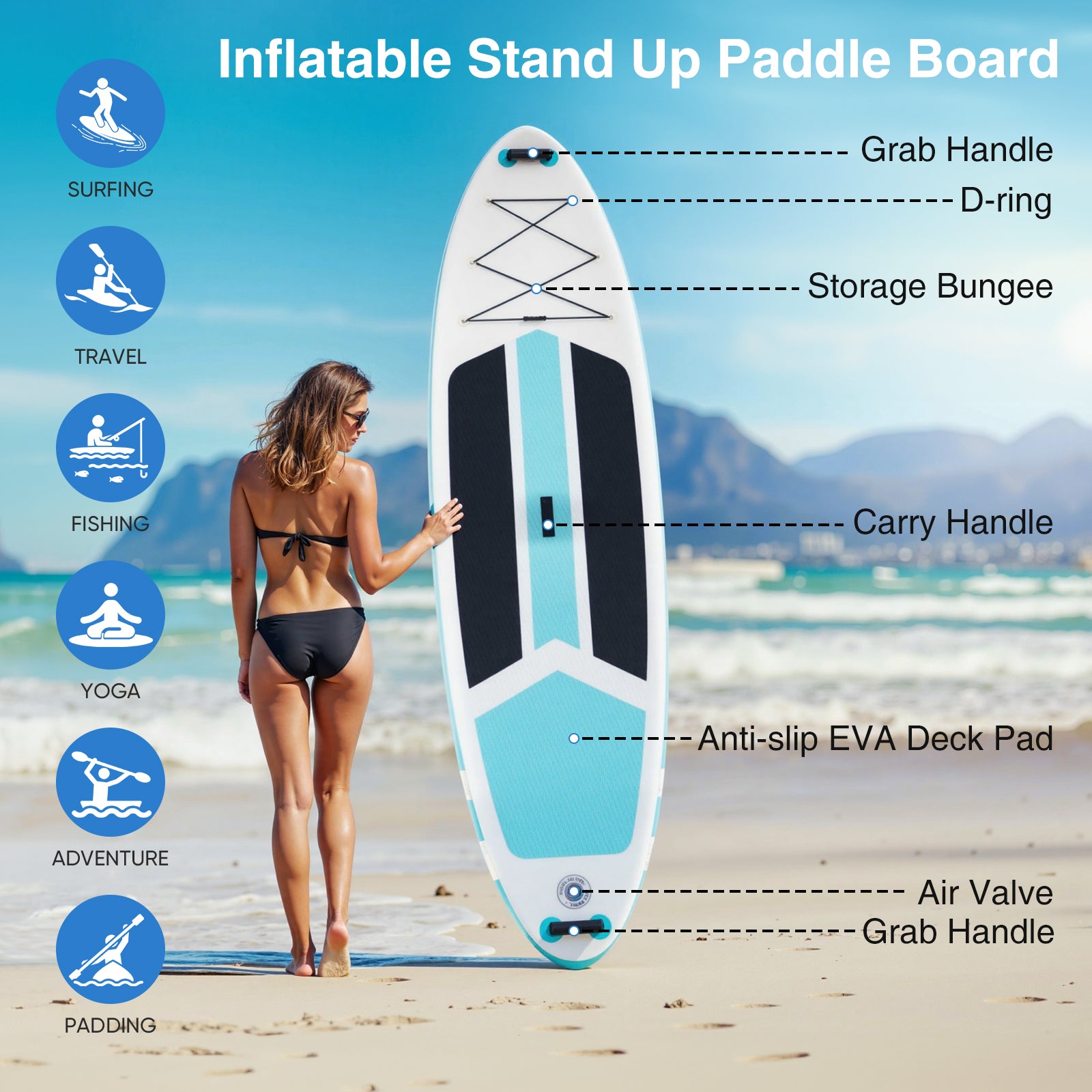 Inflatable Stand Up Paddle Boards 10 ft 5 in with Premium SUP Paddle Board Accessories, Wide Stable Design, Non-Slip Comfort Deck for Youth & Adults
