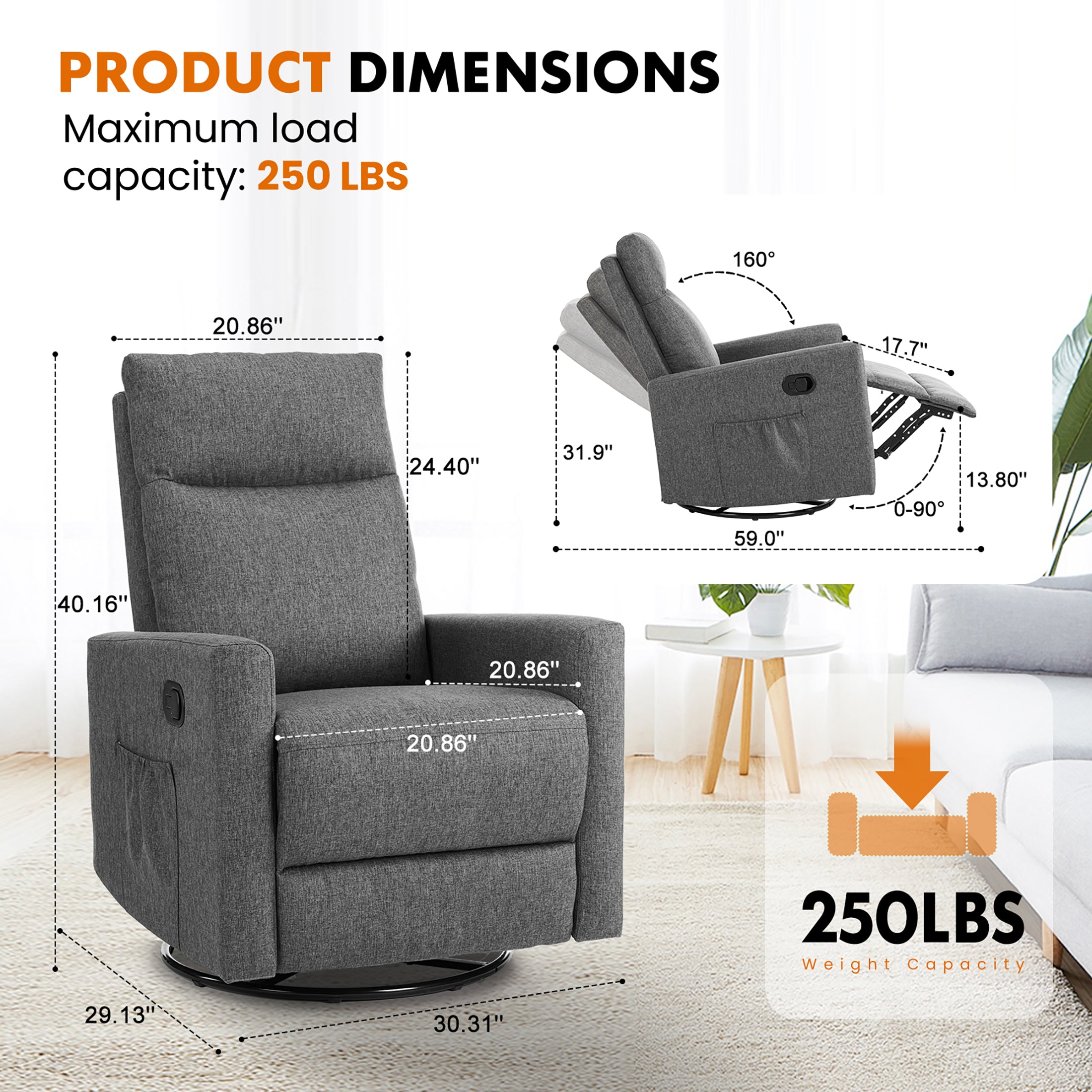 ZUNMOS Luxurious Rocking Chair Nursery, Swivel Rocker Recliner for Comfort in Your Nursery, Living Room, and Bedroom