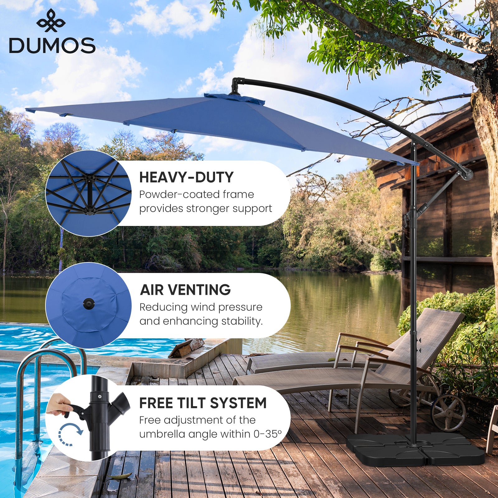 10FT Offset Cantilever Patio Umbrella with Easy Tilt & Crank, Self-Locking Design, 8 Robust Ribs for Outdoor Shade, Ideal for Decks and Gardens