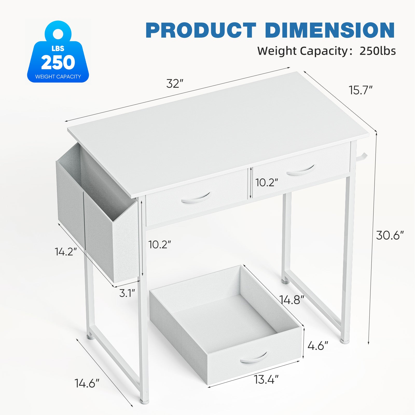 Small Desk Fabric Drawers & Storage Shelves, Computer Desk for Home, Bedroom