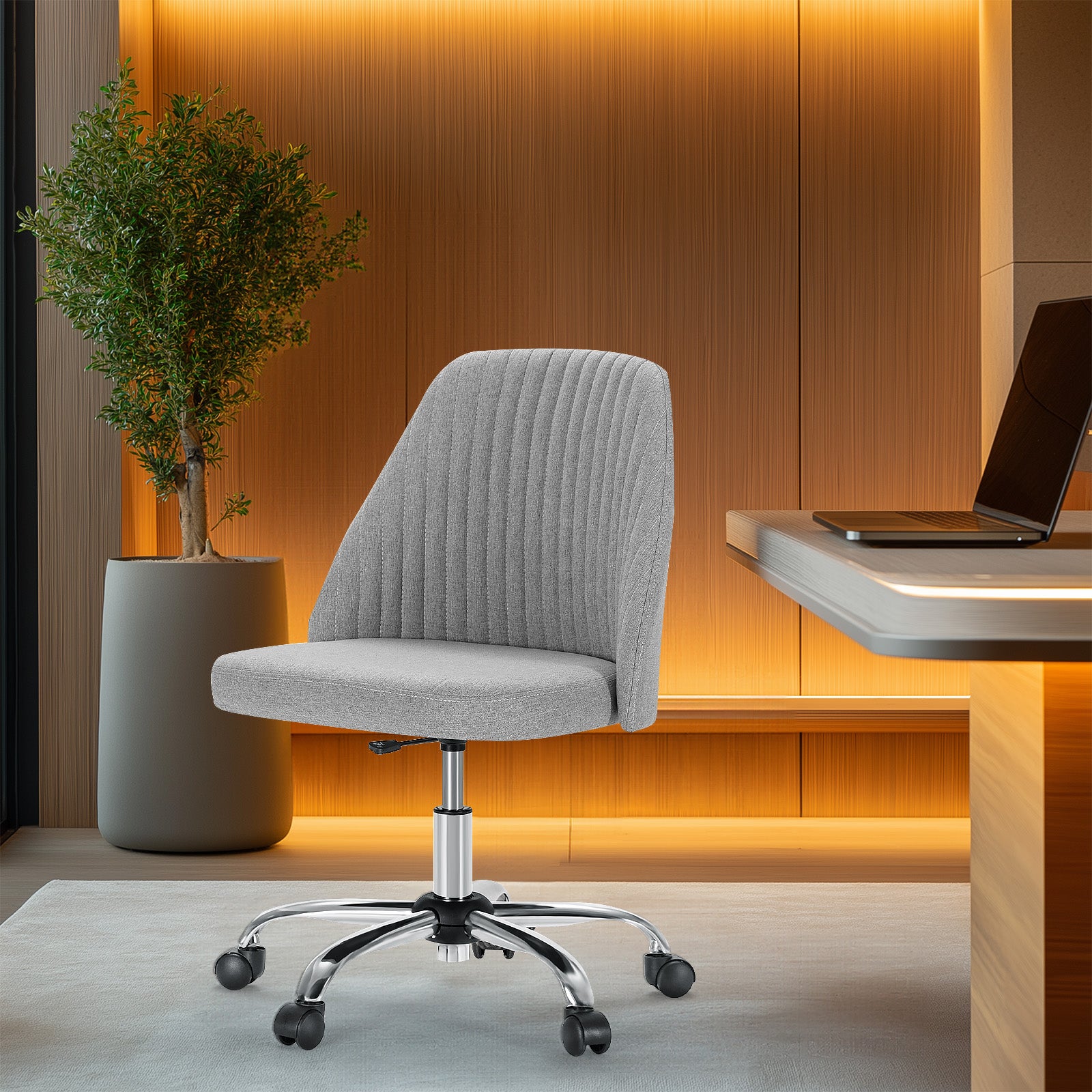 Modern Fabric Armless Adjustable Swivel Office Desk Chairs with Wheels