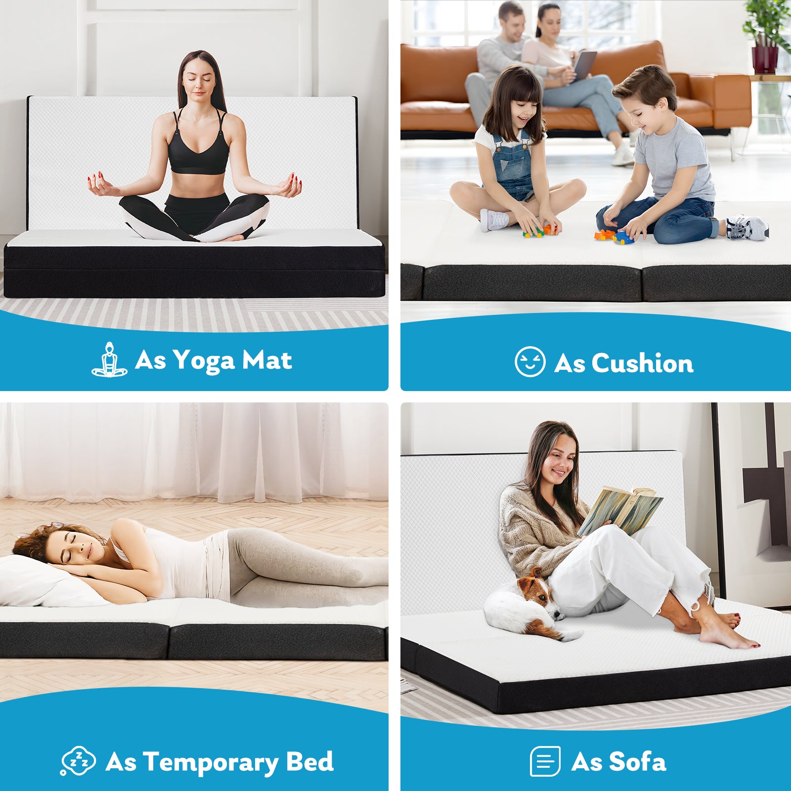 Folding Mattress, 3 inch Tri-fold Memory Foam Mattress Topper for Camping, Foldable Mattress Topper with Washable Cover, Guest, Twin Size, White