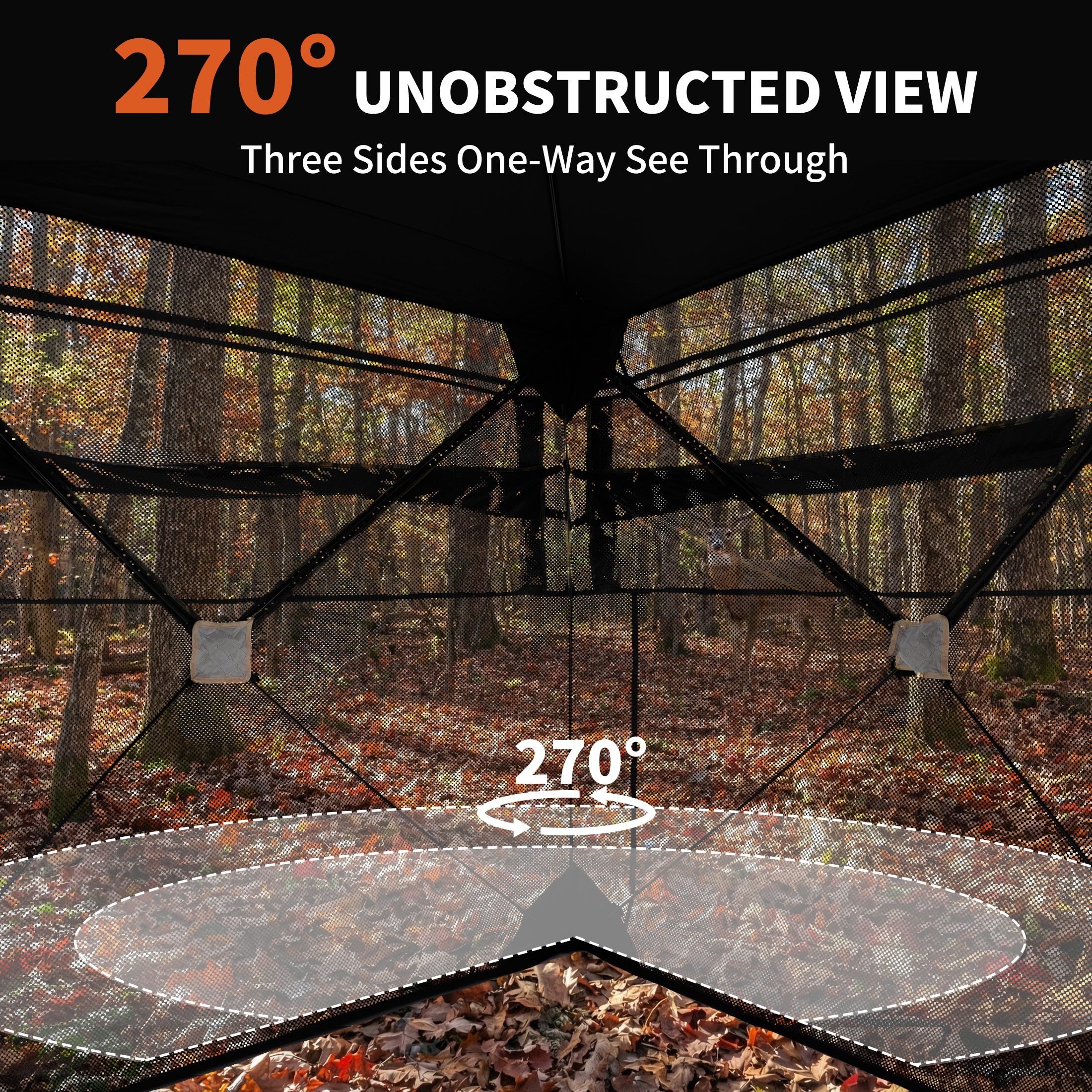 edx Hunting Blind, 270° See-Through Pop-Up for 2-3, with Bag & Silent Windows, Camo
