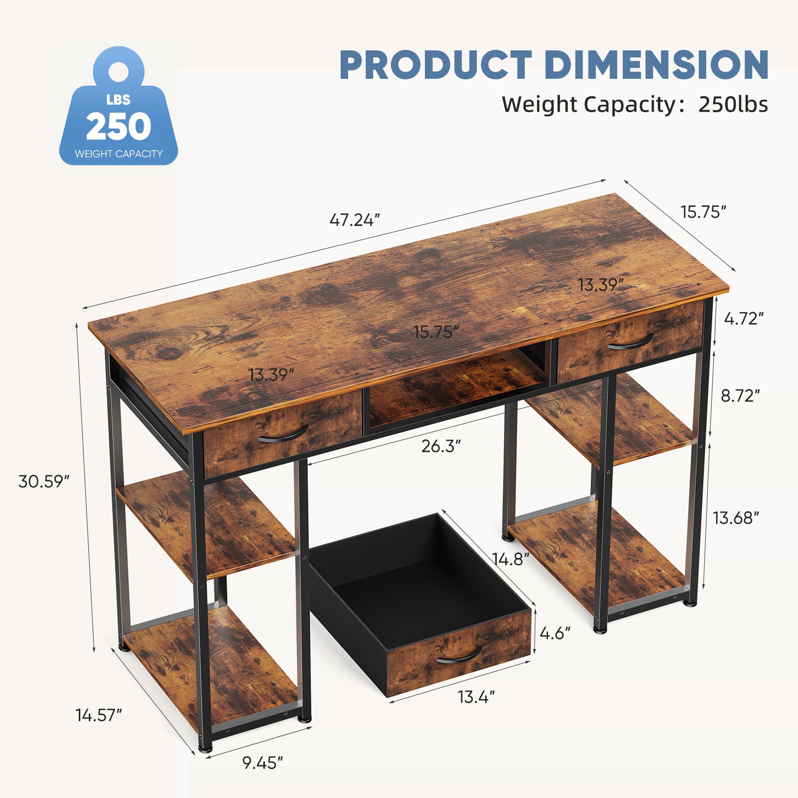 Small Desk Fabric Drawers & Storage Shelves, Computer Desk for Home, Bedroom