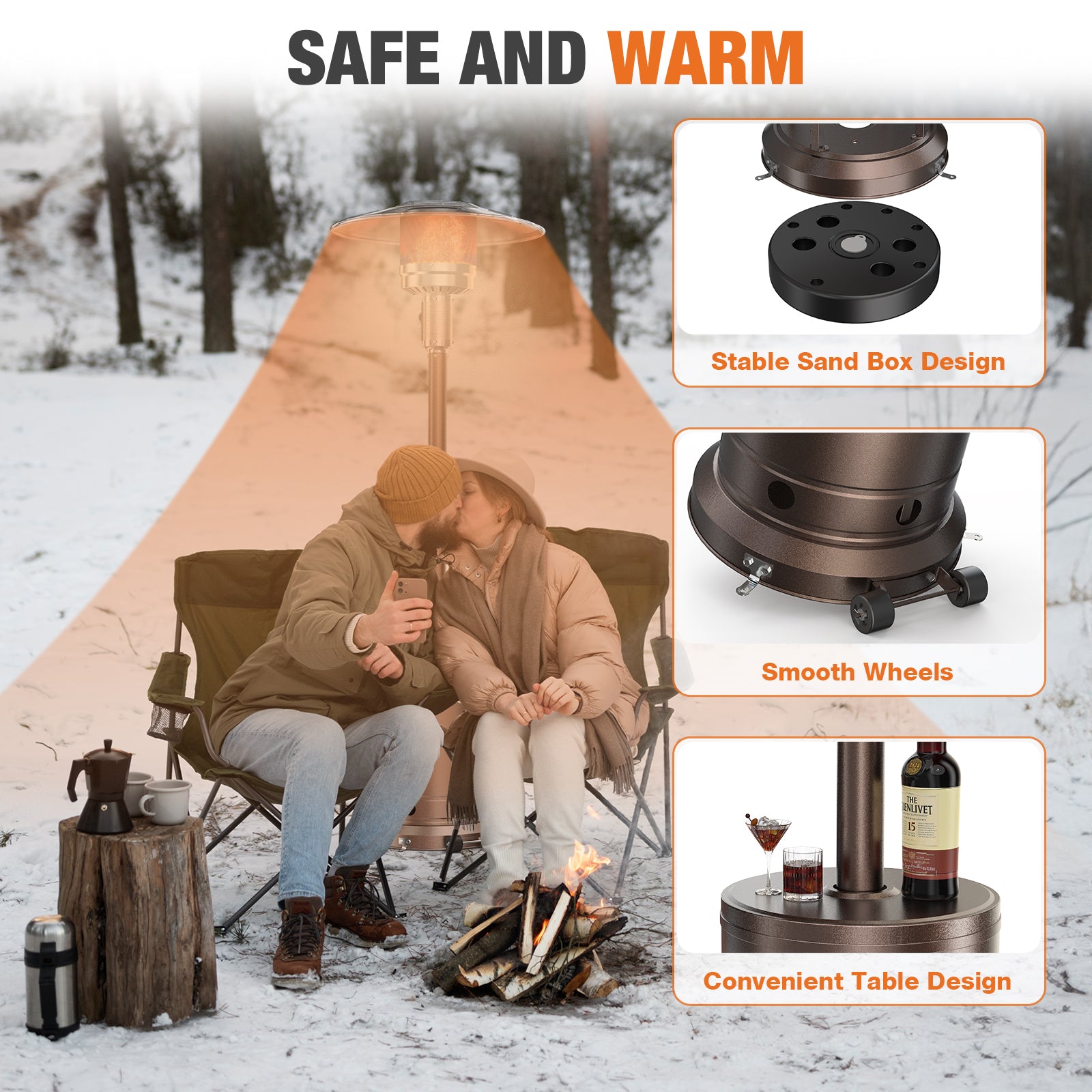 Propane Heater 48,000 BTU with Wheels, Double Heating Grid, Ideal for Deck Porch Garden Commercial Residential, Height 87 inches