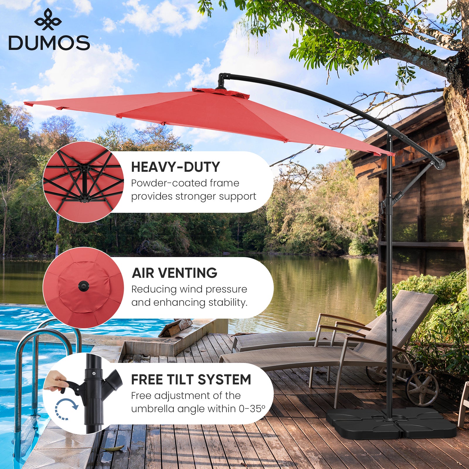 10FT Offset Cantilever Patio Umbrella with Easy Tilt & Crank, Self-Locking Design, 8 Robust Ribs for Outdoor Shade, Ideal for Decks and Gardens