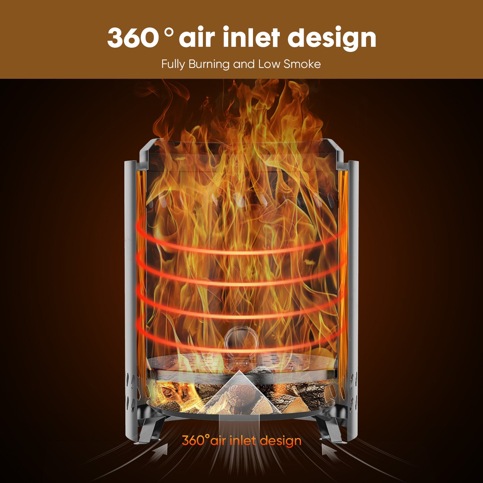 7 Inch Solo Stove, Smokeless Portable Stainless Steel Firepits with Foldable Leg and Removable Ash, for Outdoor, Camping and Patio