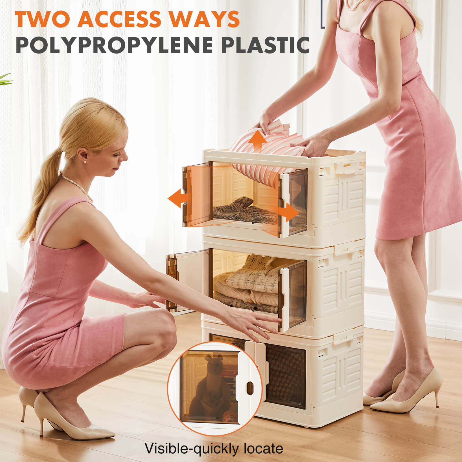 edx Stackable Plastic Storage Bins with Lids -Foldable Storage Boxes with Doors & Wheels, Portable and Lockable Organizer Boxes for Living Room, Bedroom