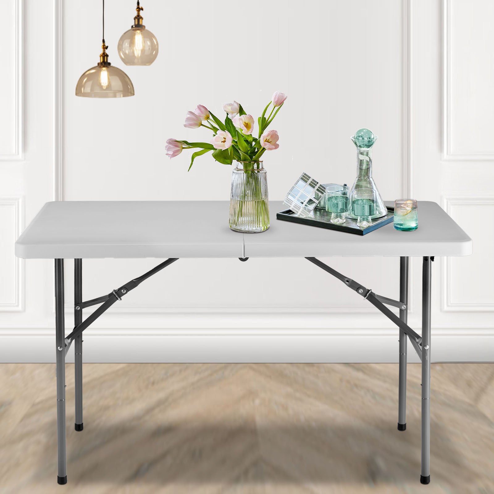 edx Folding Table with Handles for Parties, Banquets, Backyard Events, White